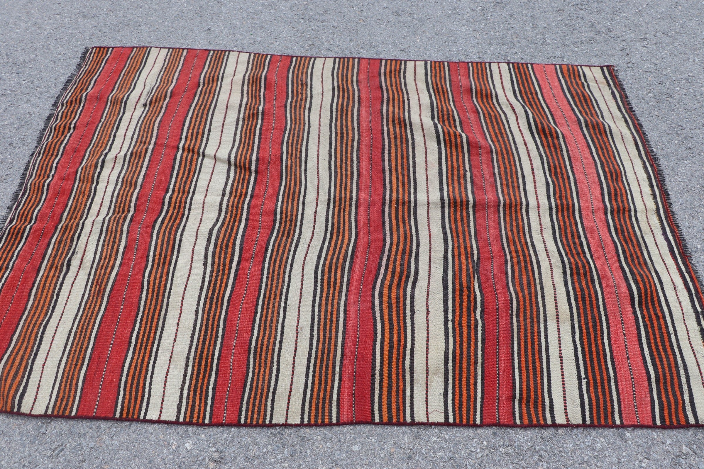 4.5x6.1 ft Area Rug, Bedroom Rug, Antique Rug, Nursery Rugs, Vintage Rug, Living Room Rug, Red Floor Rug, Kilim, Retro Rugs, Turkish Rugs