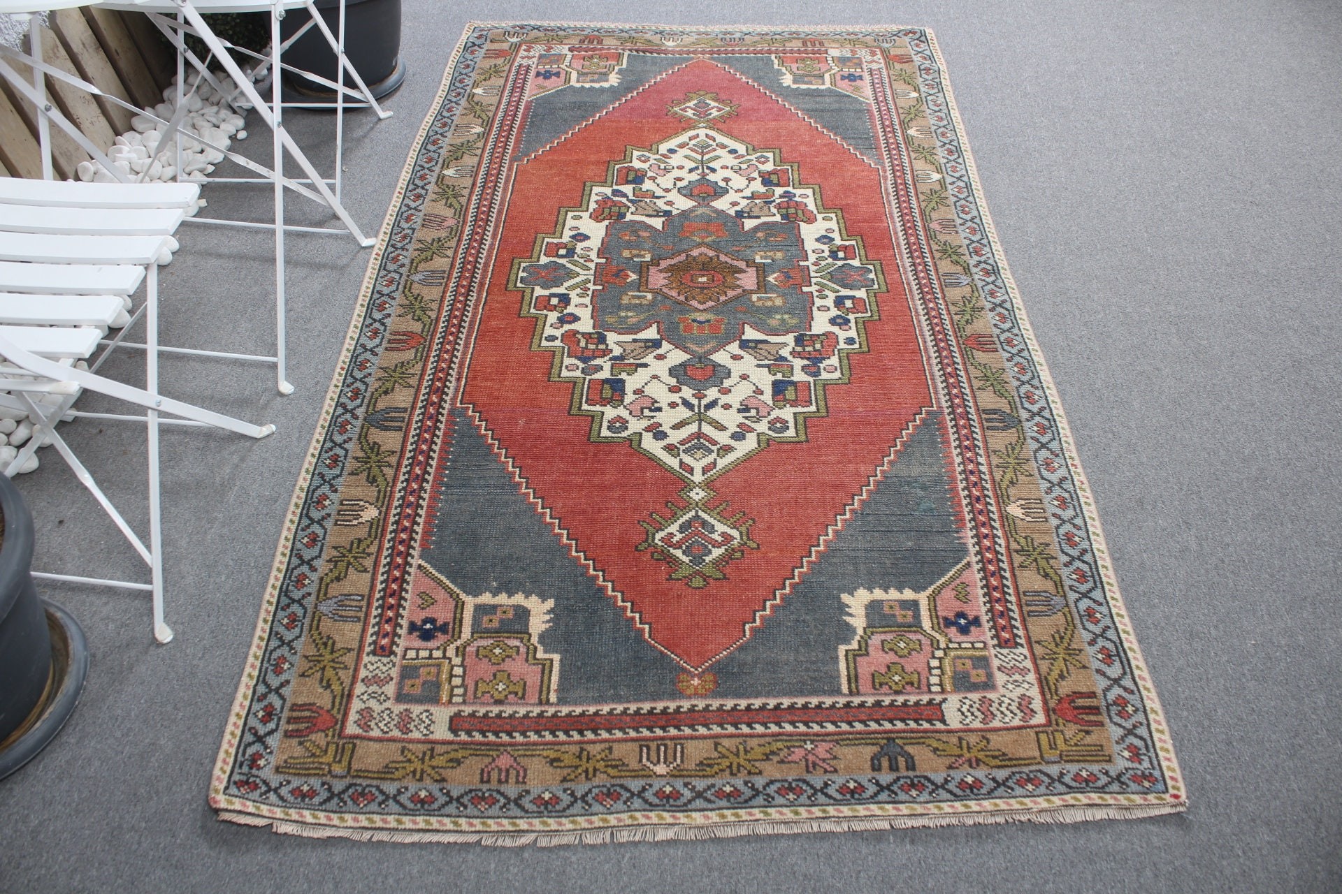 Vintage Rug, Oriental Rugs, Pastel Rug, 4.1x7.2 ft Area Rug, Red Floor Rug, Indoor Rug, Rugs for Dining Room, Turkish Rugs