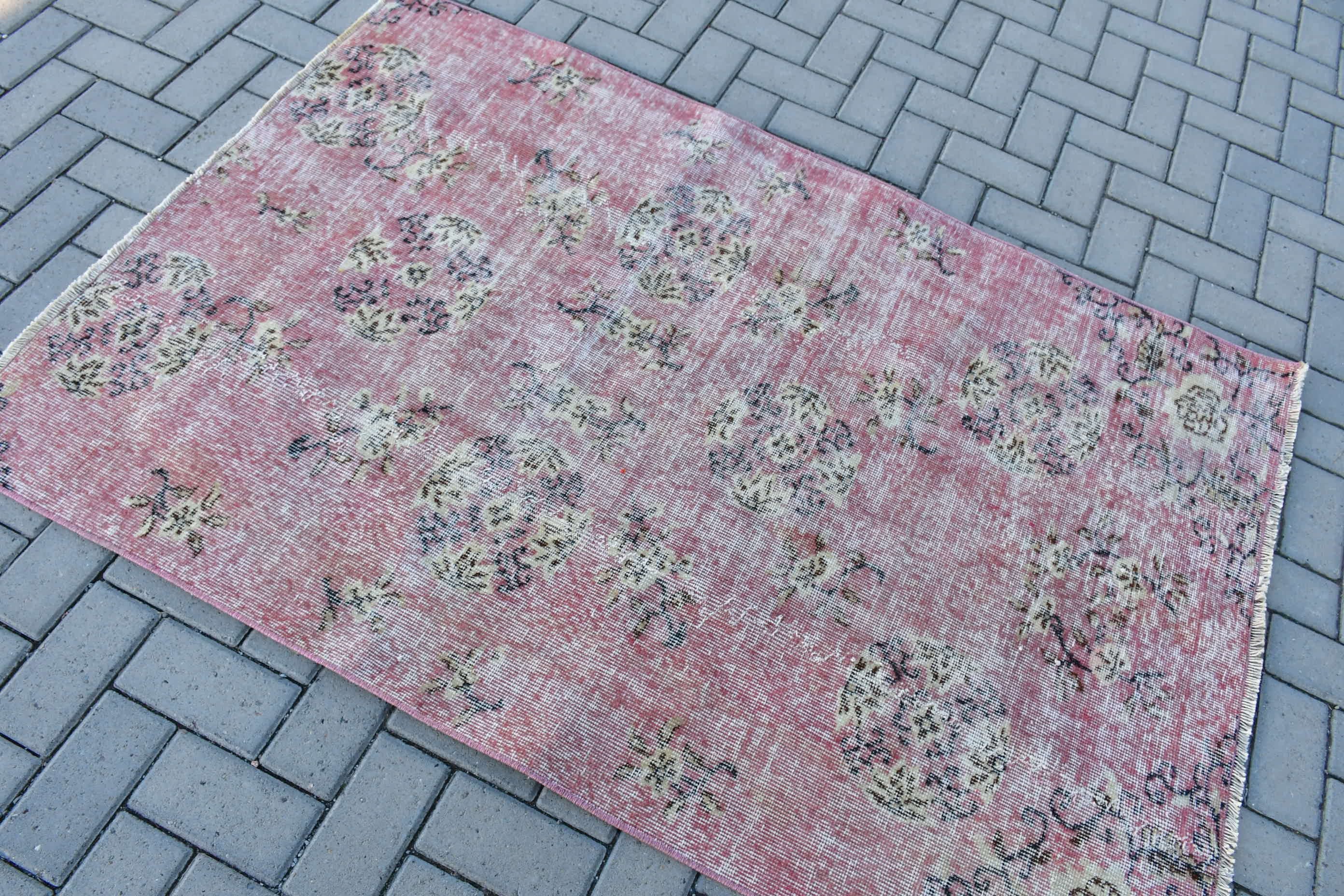 Yer Halısı, Mutfak Halıları, 3,8x5,6 ft Accent Halı, Ev Dekorasyonu Halısı, Mutfak Halısı, Pembe Oushak Halısı, Vintage Halı, Giriş Halıları, Türk Halısı