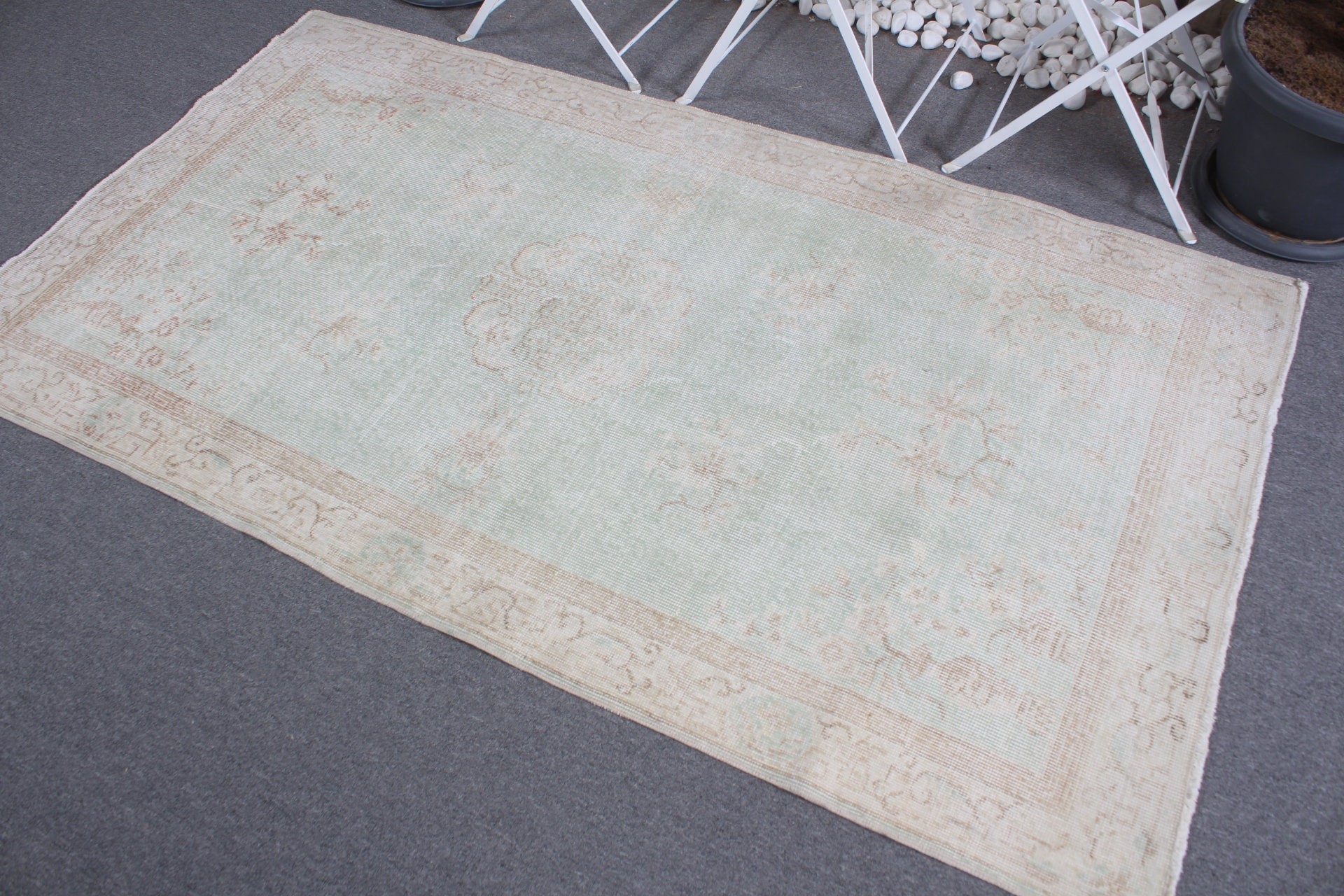 Aztec Rug, Kitchen Rug, Green Wool Rug, Turkish Rug, Oushak Rug, Vintage Rug, Rugs for Bedroom, 3.6x6.6 ft Accent Rug, Bedroom Rugs