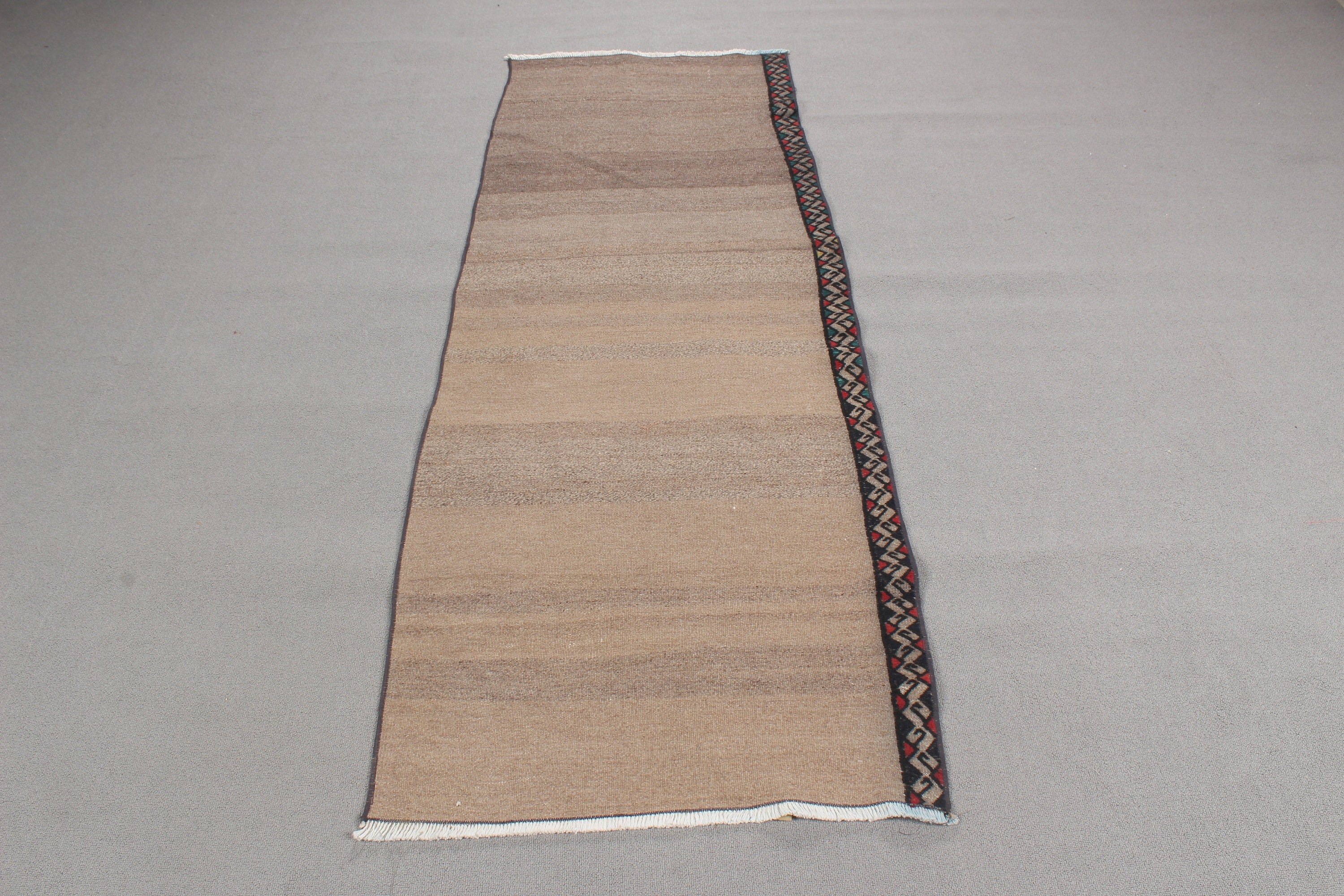 Turkish Rug, Office Rug, Corridor Rugs, Brown Boho Rug, Kitchen Rugs, Vintage Rug, 2.4x6.9 ft Runner Rug, Flatweave Rug, Geometric Rug