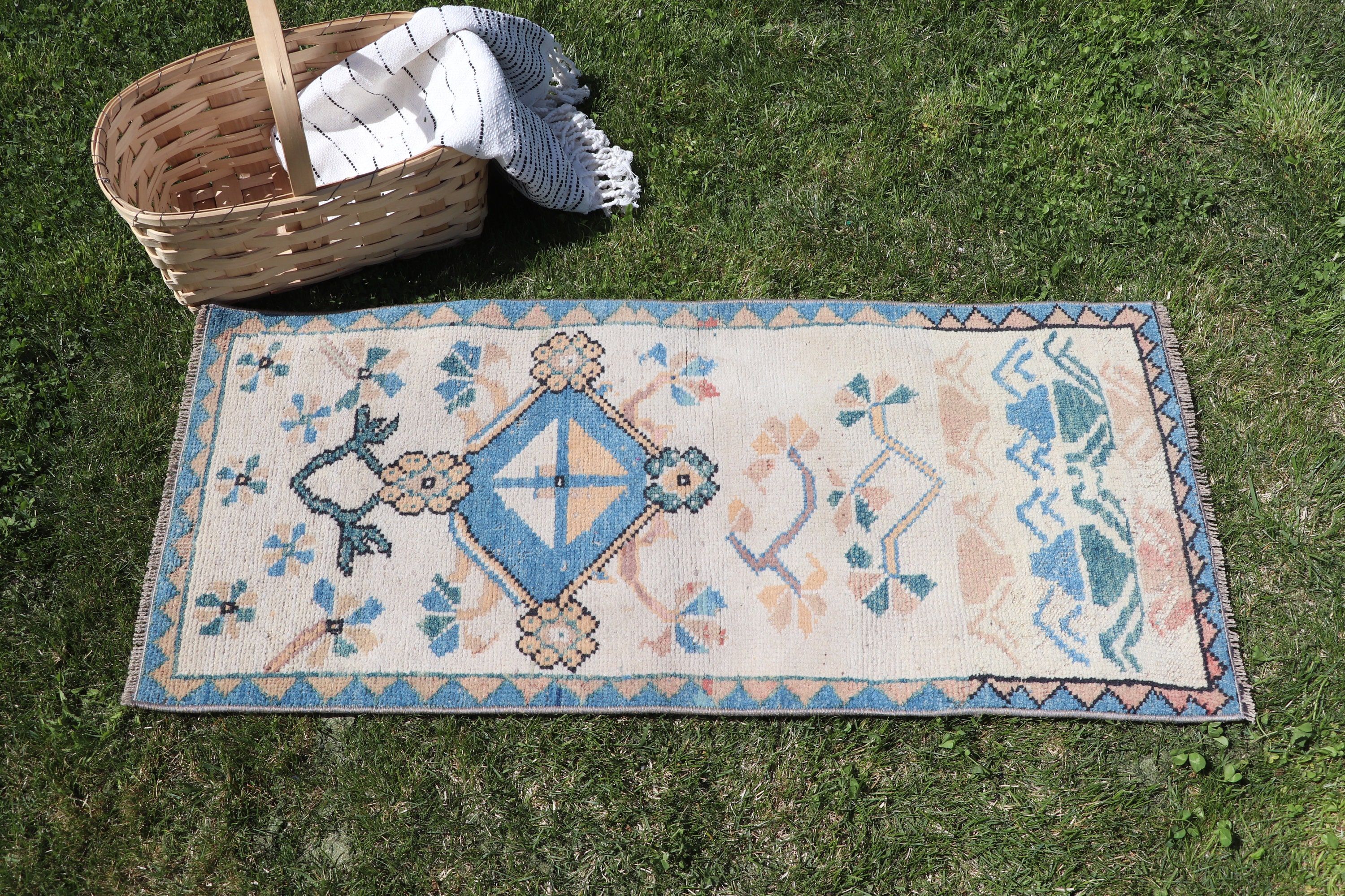 1.5x3.5 ft Küçük Halı, Boho Halıları, Türk Halısı, Yatak Odası Halıları, Bej İfade Halıları, Banyo Halısı, Vintage Halılar, Araba Paspas Halıları, Modern Halı