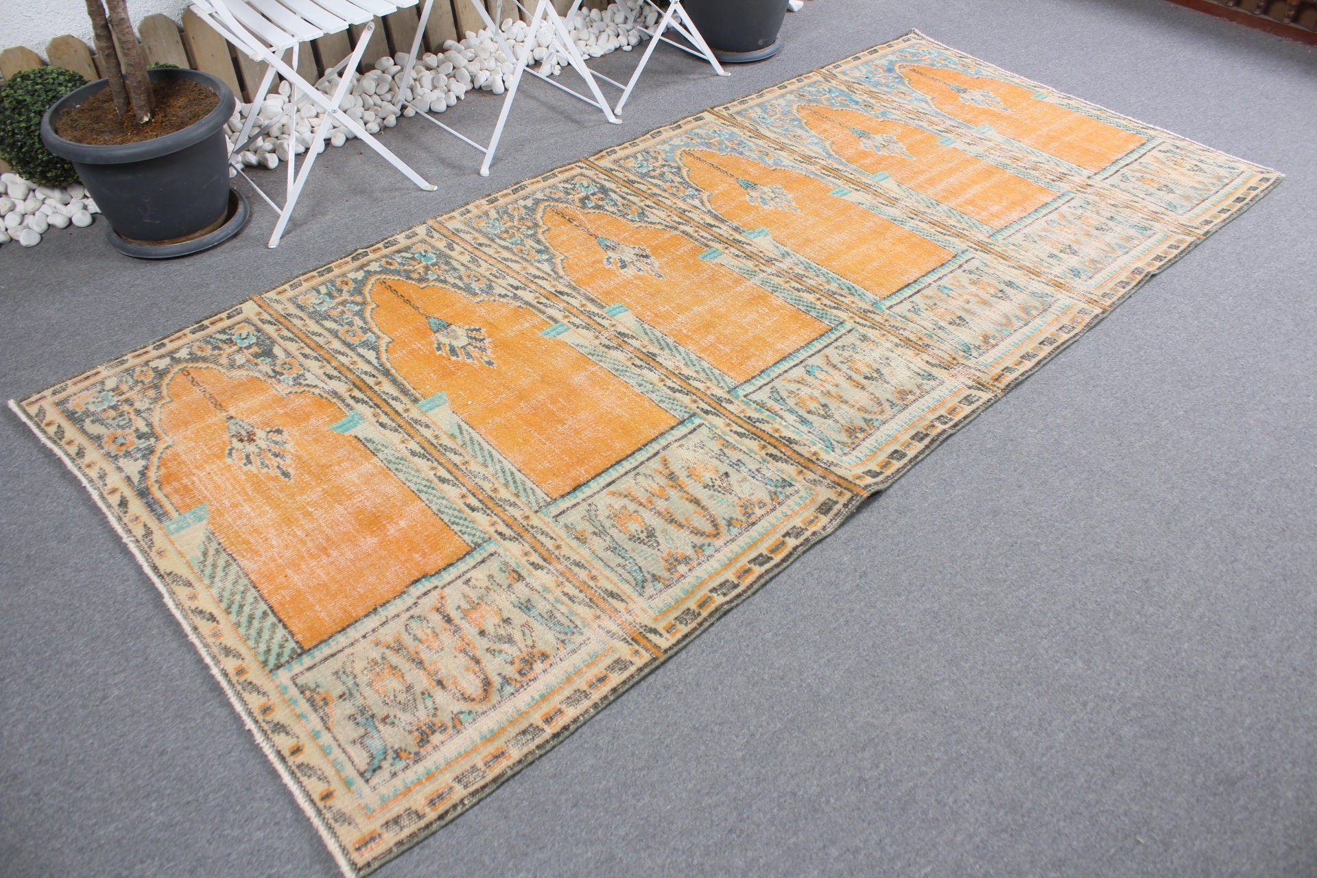 Sarı Yün Halılar, Yer Halıları, Vintage Halı, 4,2x9,2 ft Alan Halısı, Alan Halıları, Sanat Halıları, Türk Halısı, İç Mekan Halısı, Yatak Odası Halısı, Oryantal Halı