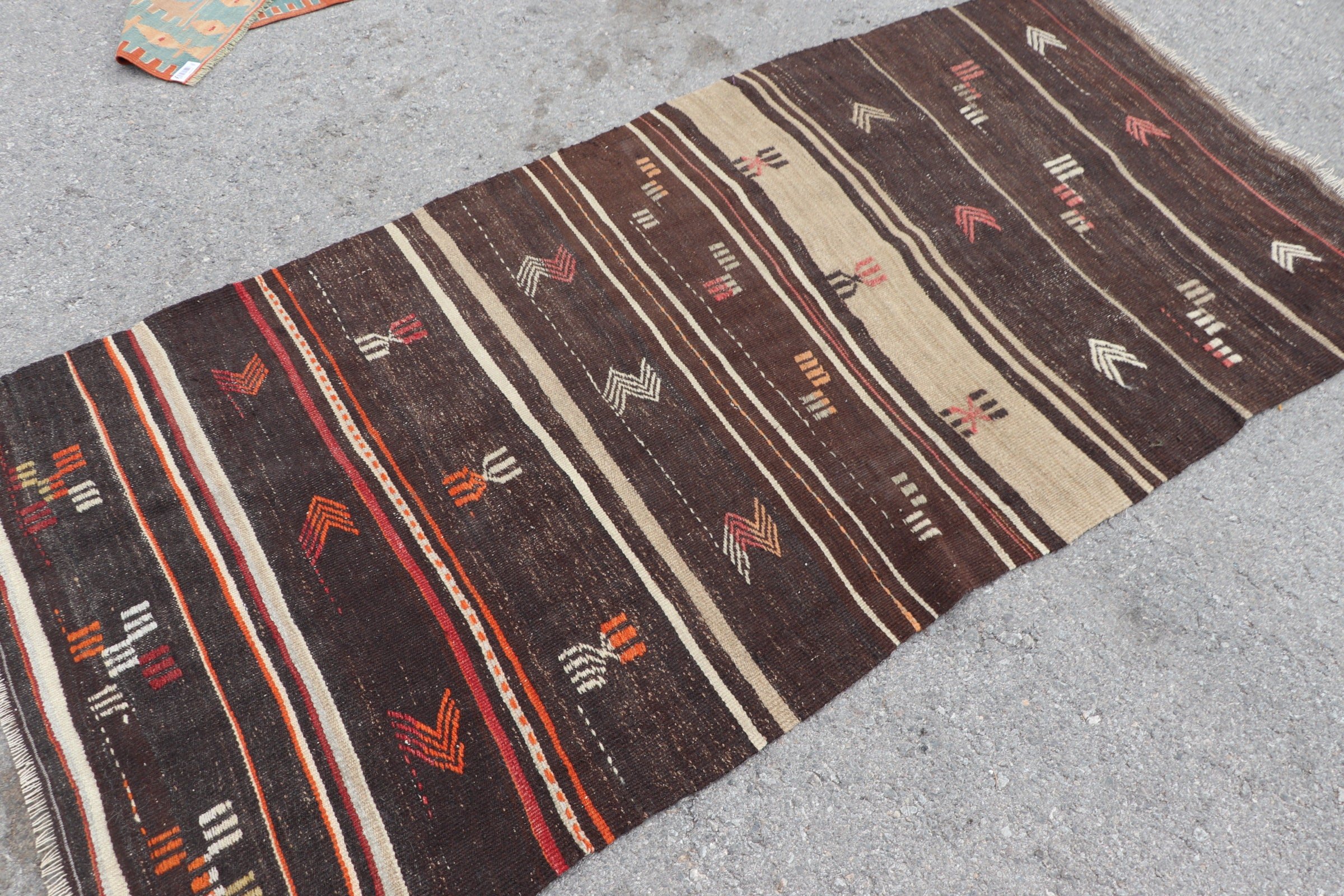 Türk Halısı, 3,5x7,2 ft Alan Halısı, Yer Halısı, Retro Halı, Kilim, Yemek Odası Halısı, Yün Halısı, Kahverengi Fas Halısı, Mutfak Halıları, Vintage Halı