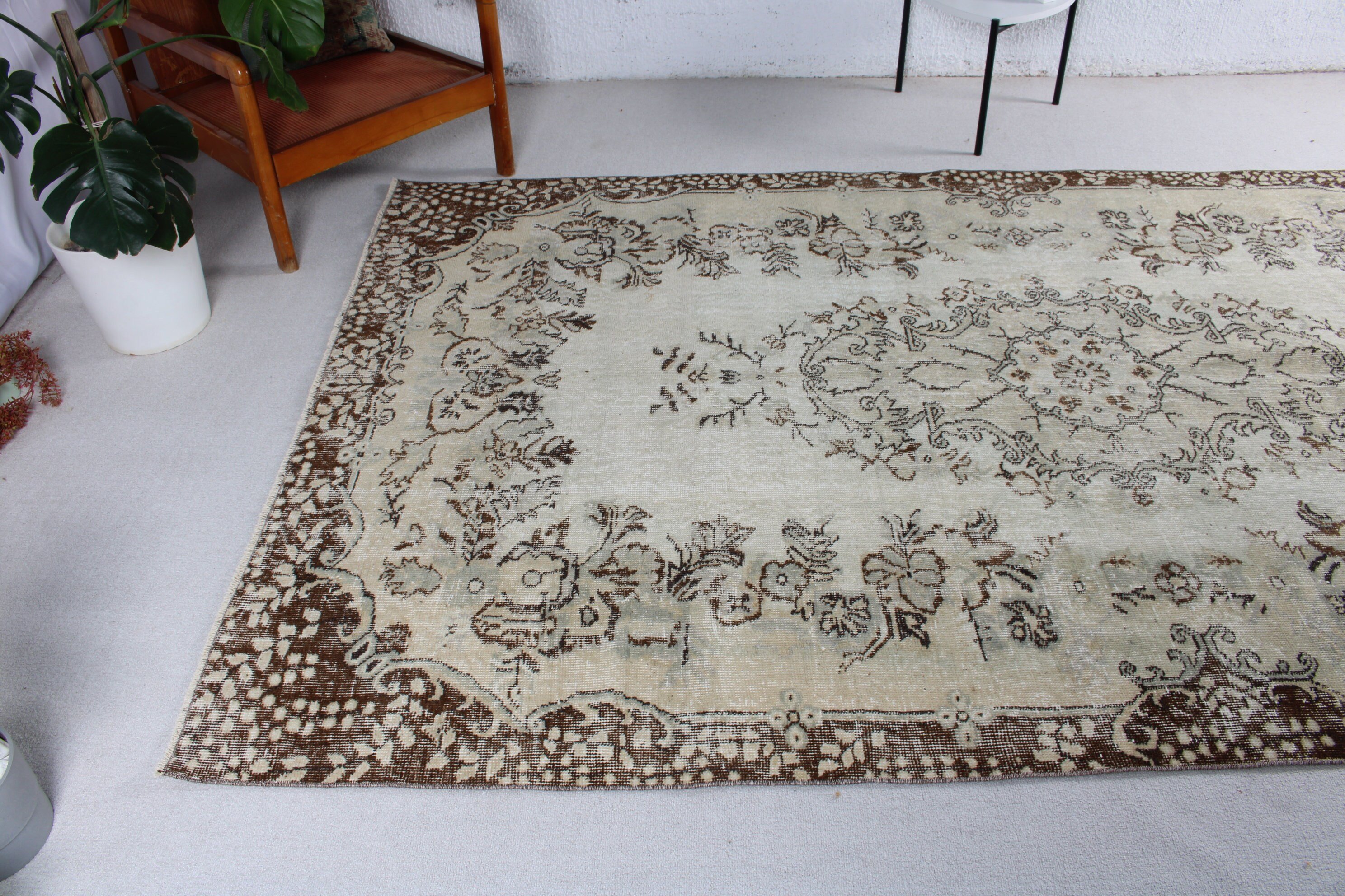 Türk Halısı, Bej Zemin Halısı, Vintage Halılar, Yatak Odası Halısı, Organik Halılar, 5.7x9.8 ft Büyük Halı, Büyük Oushak Halıları, Düz Dokuma Halı, Antika Halı