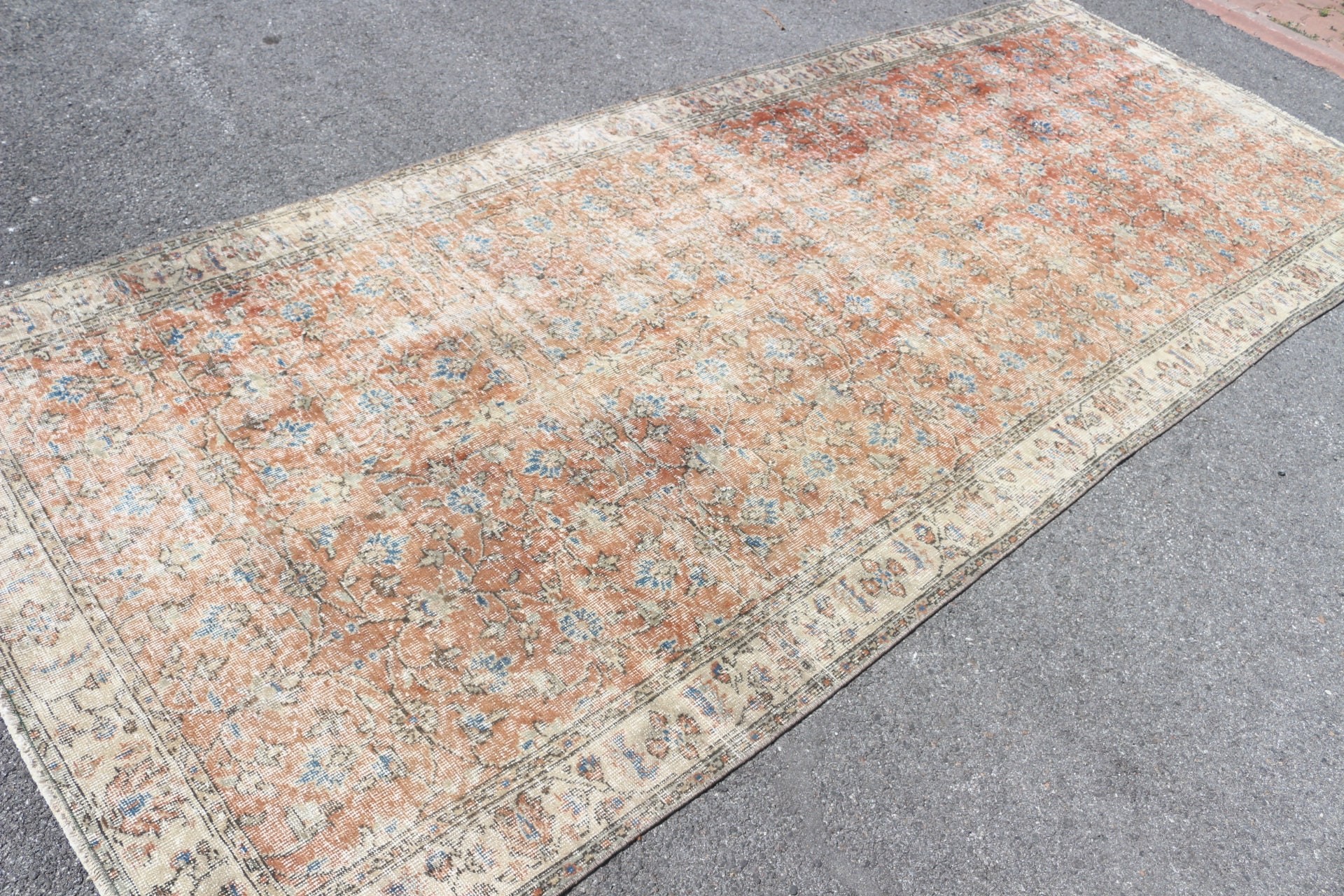 Turkish Rug, Dining Room Rug, Oriental Rug, 4.8x11.8 ft Large Rug, Orange Home Decor Rugs, Vintage Rug, Living Room Rug, Oushak Rug