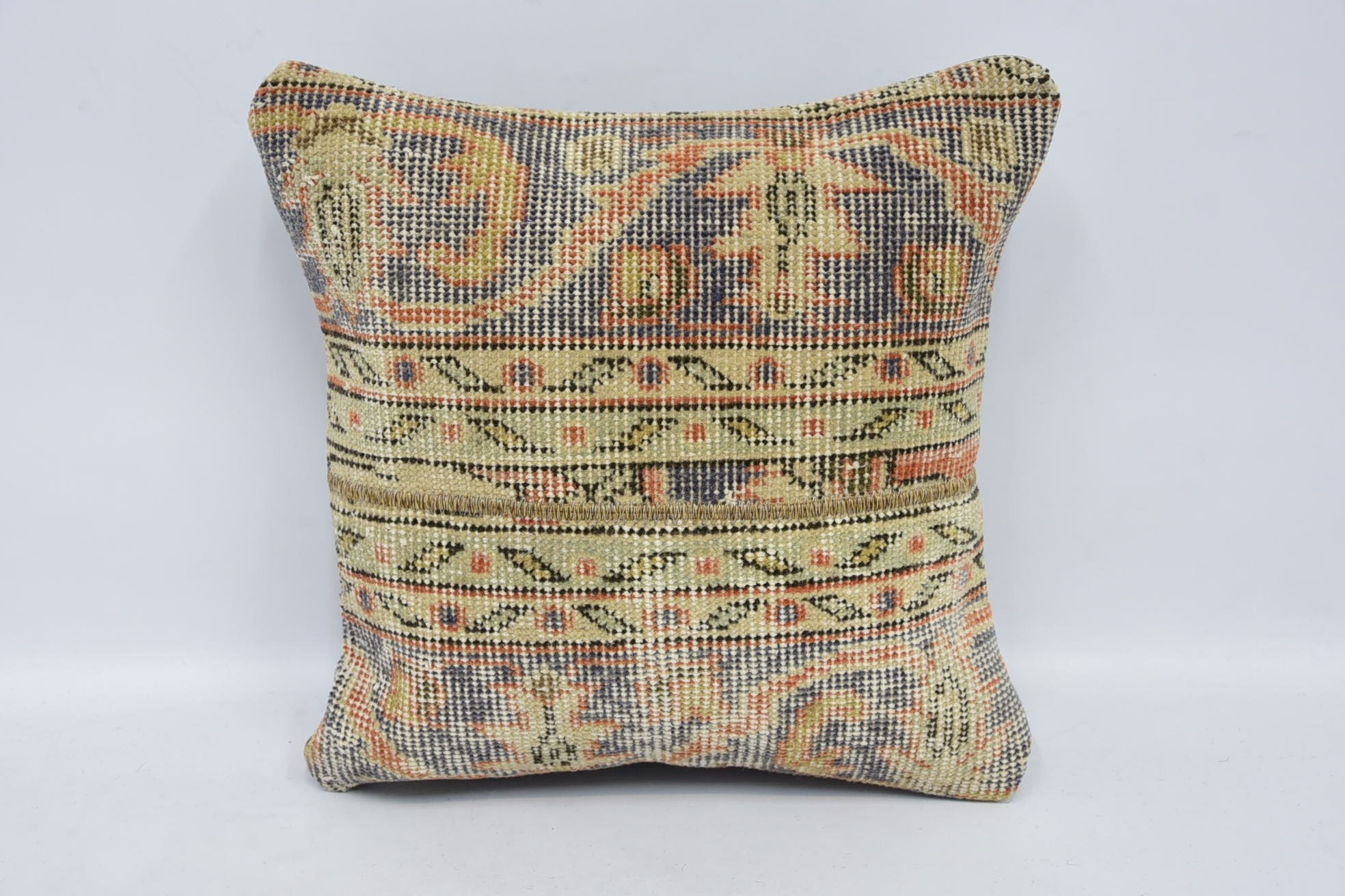 Antique Pillows, Handmade Kilim Cushion, 16"x16" Blue Pillow Sham, Vintage Pillow Cover, Kilim Pillow Cover