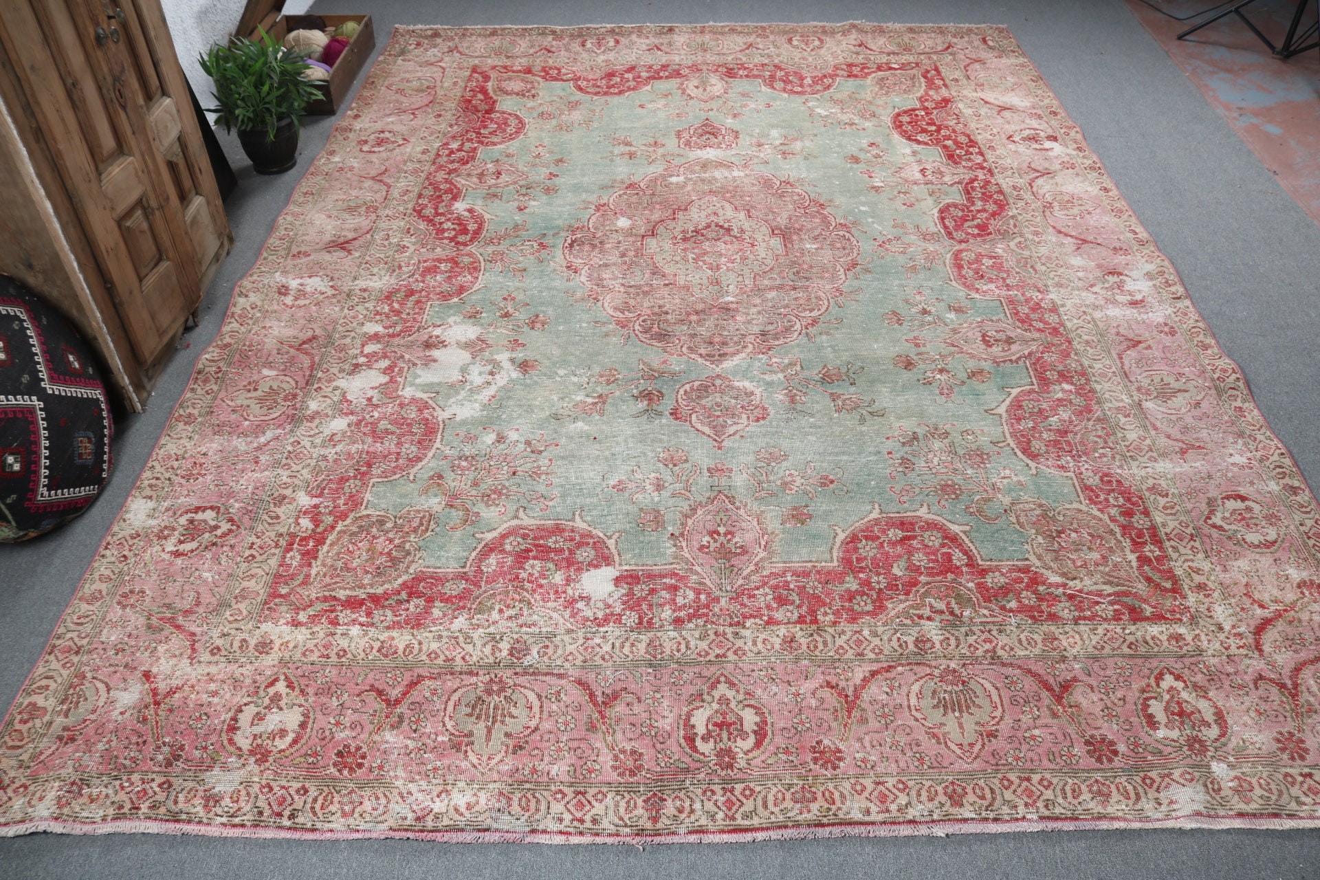 Kırmızı Oushak Halı, Modern Halı, Büyük Boy Vintage Halılar, Oturma Odası Halısı, Mutfak Halıları, Vintage Halılar, 9.6x13 ft Büyük Boy Halılar, Türk Halıları