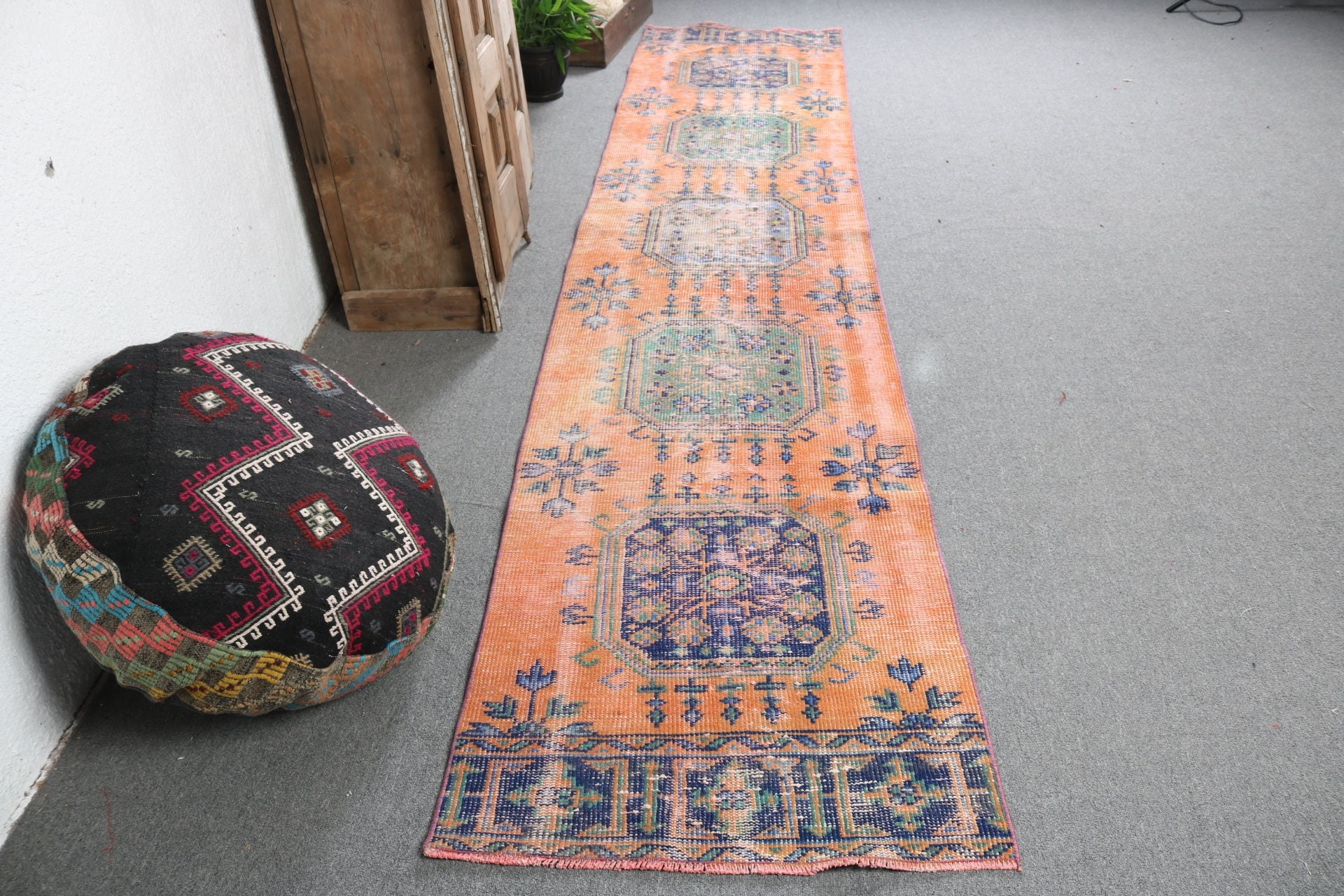 Vintage Rugs, Long Runner Rugs, Turkish Rug, Kitchen Rugs, Geometric Rug, Handwoven Rugs, Orange Statement Rugs, 2.6x11.8 ft Runner Rug