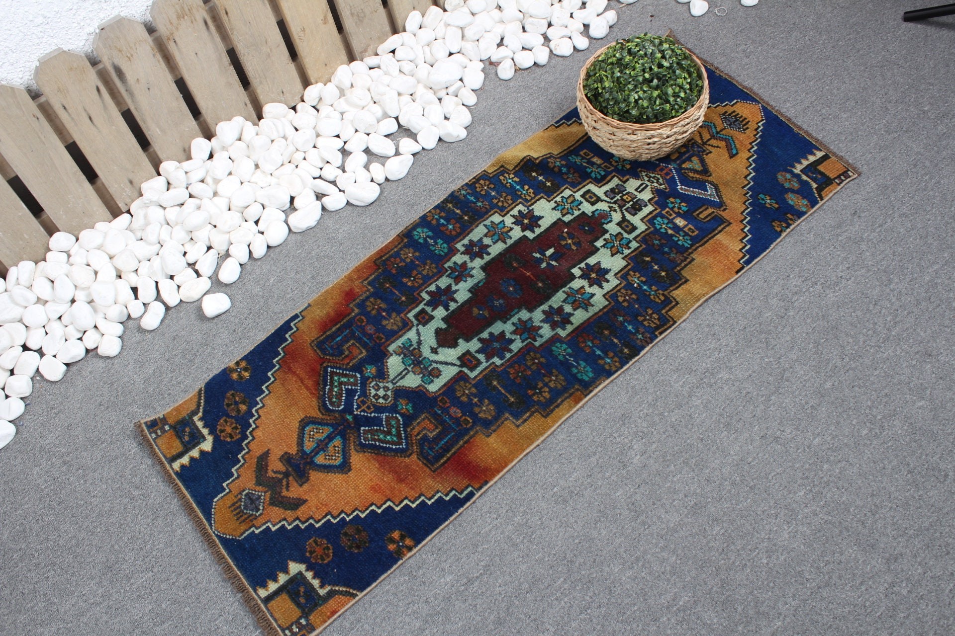 Turkish Rug, Rugs for Bathroom, Car Mat Rug, Vintage Rug, Floor Rug, 1.5x4.1 ft Small Rug, Blue Bedroom Rugs, Oriental Rug, Distressed Rugs