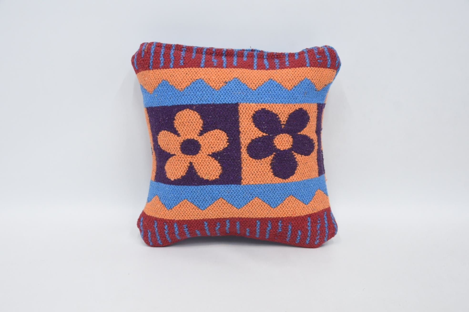 Kilim Pillow, 12"x12" Orange Cushion Case, Gift Pillow, Art Deco Pillow Case, Outdoor Pillow Cover, Kilim Cushion Sham