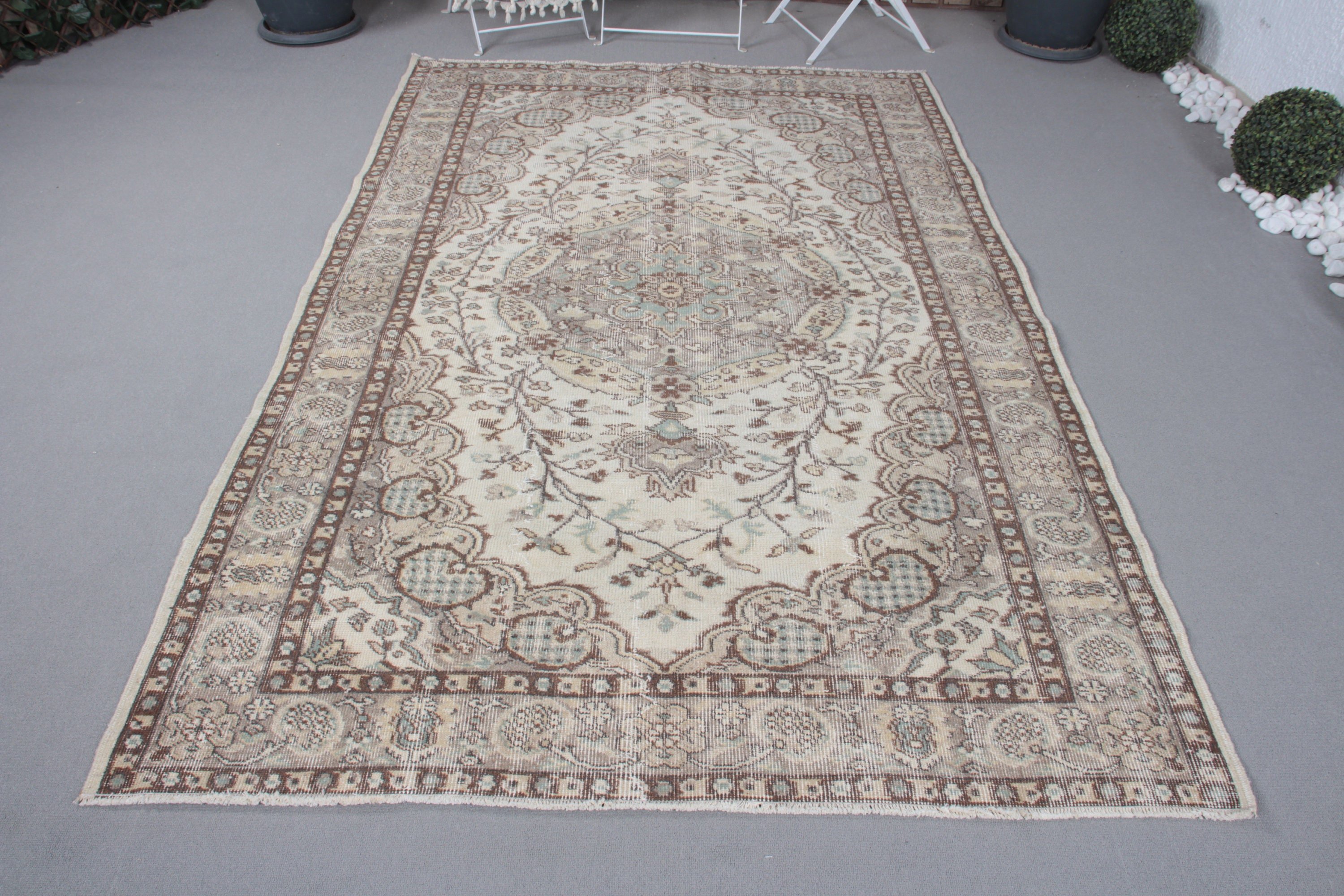 Yer Halısı, Yün Halı, 5.1x8 ft Büyük Halı, Bej Fas Halısı, El Dokuma Halı, Büyük Oushak Halısı, Vintage Halılar, Oturma Odası Halıları, Türk Halıları