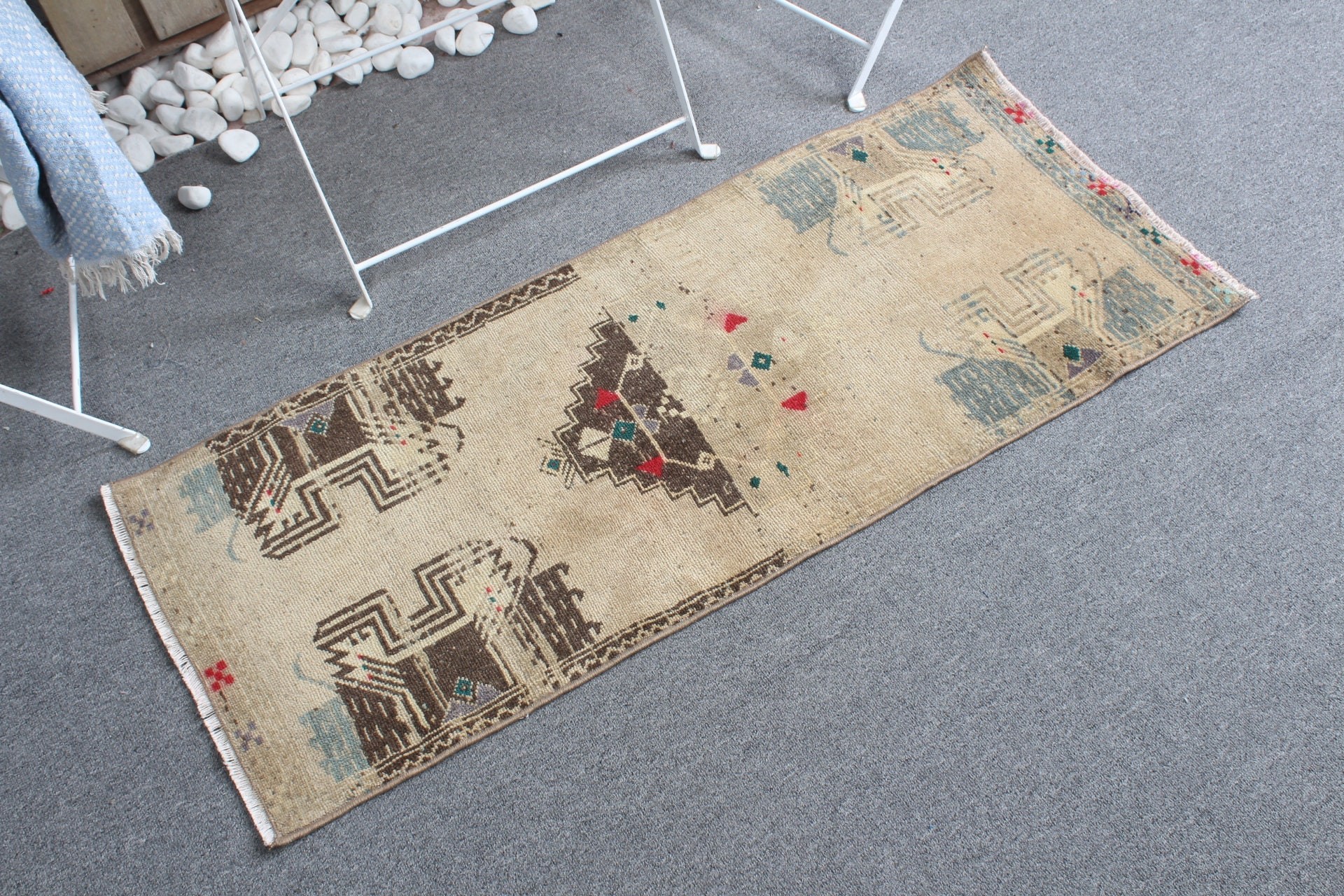 Beige Kitchen Rug, Floor Rugs, Moroccan Rug, Entry Rug, Turkish Rug, Nursery Rug, Vintage Rug, Rugs for Kitchen, 1.5x3.7 ft Small Rug