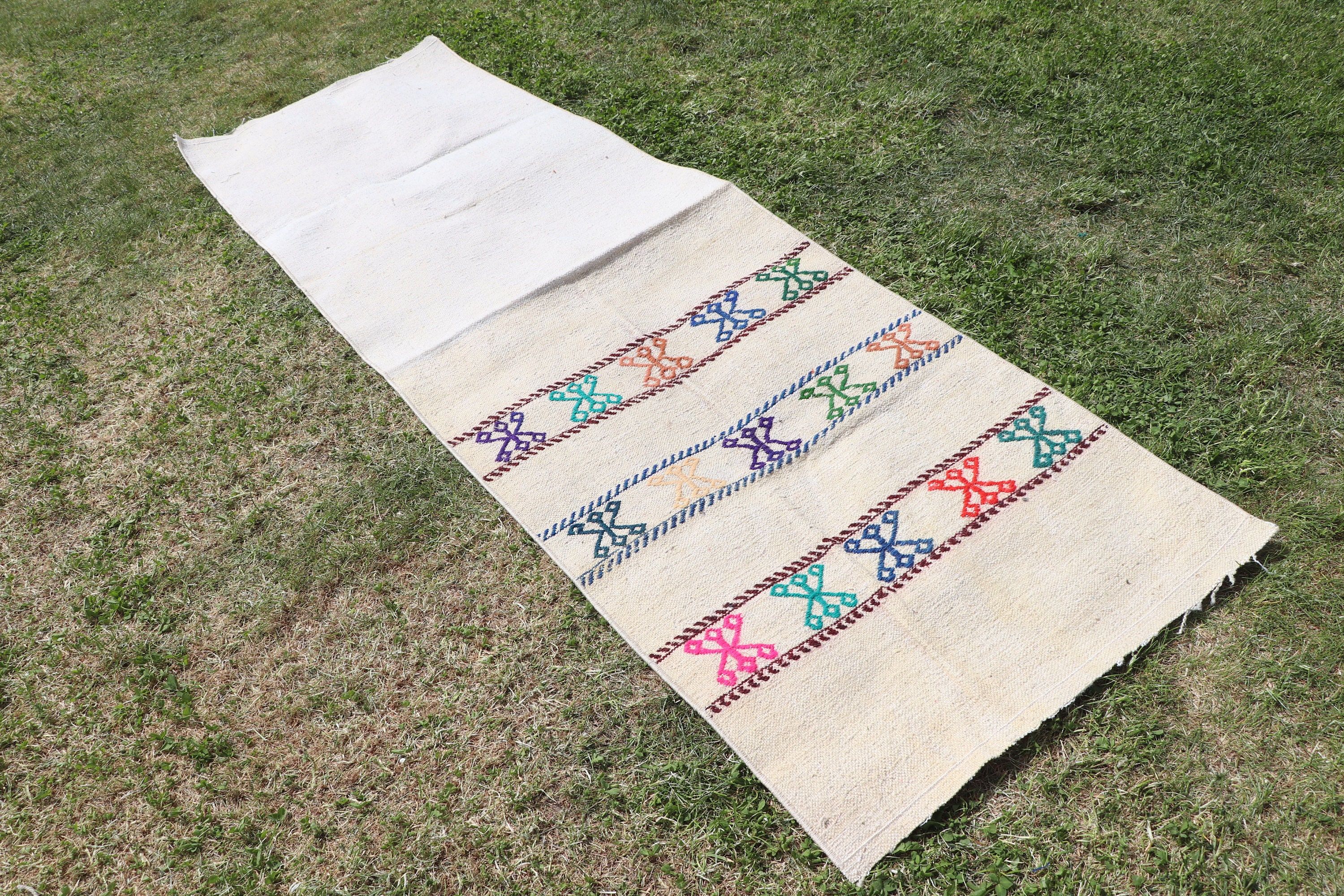 Antique Rugs, Beni Ourain Runner Rug, Turkish Rugs, Boho Rug, Kilim, Vintage Rug, Beige Bedroom Rugs, 1.9x6 ft Runner Rug, Long Runner Rugs