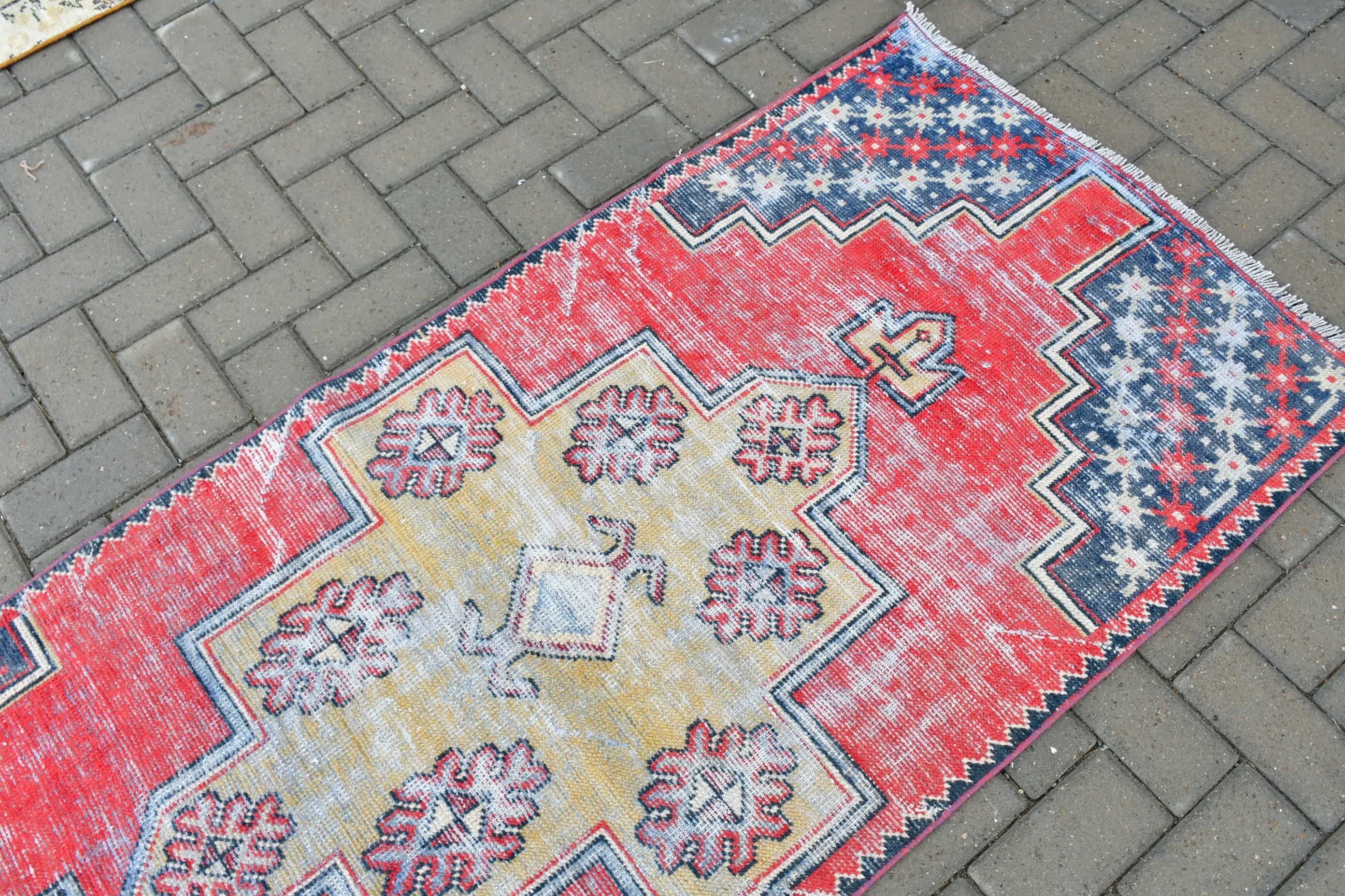 Turkish Rug, 2.8x6.9 ft Accent Rug, Kitchen Rug, Floor Rugs, Red Wool Rug, Rugs for Nursery, Nursery Rugs, Vintage Rug, Oriental Rug