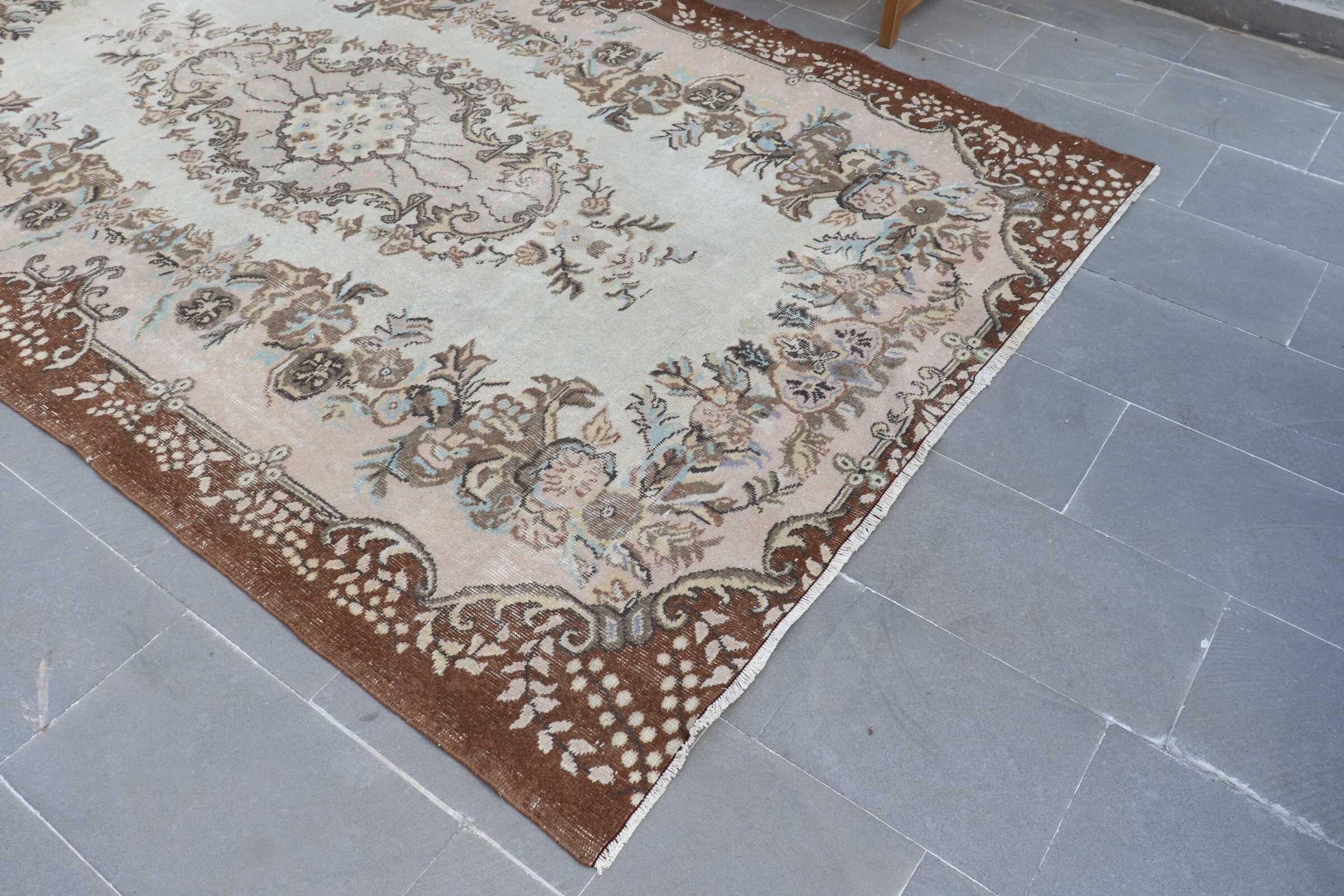 Pastel Rug, Salon Rugs, Bedroom Rug, Oriental Rug, Anatolian Rug, Brown Oushak Rug, Turkish Rug, 6.2x8.9 ft Large Rug, Vintage Rugs