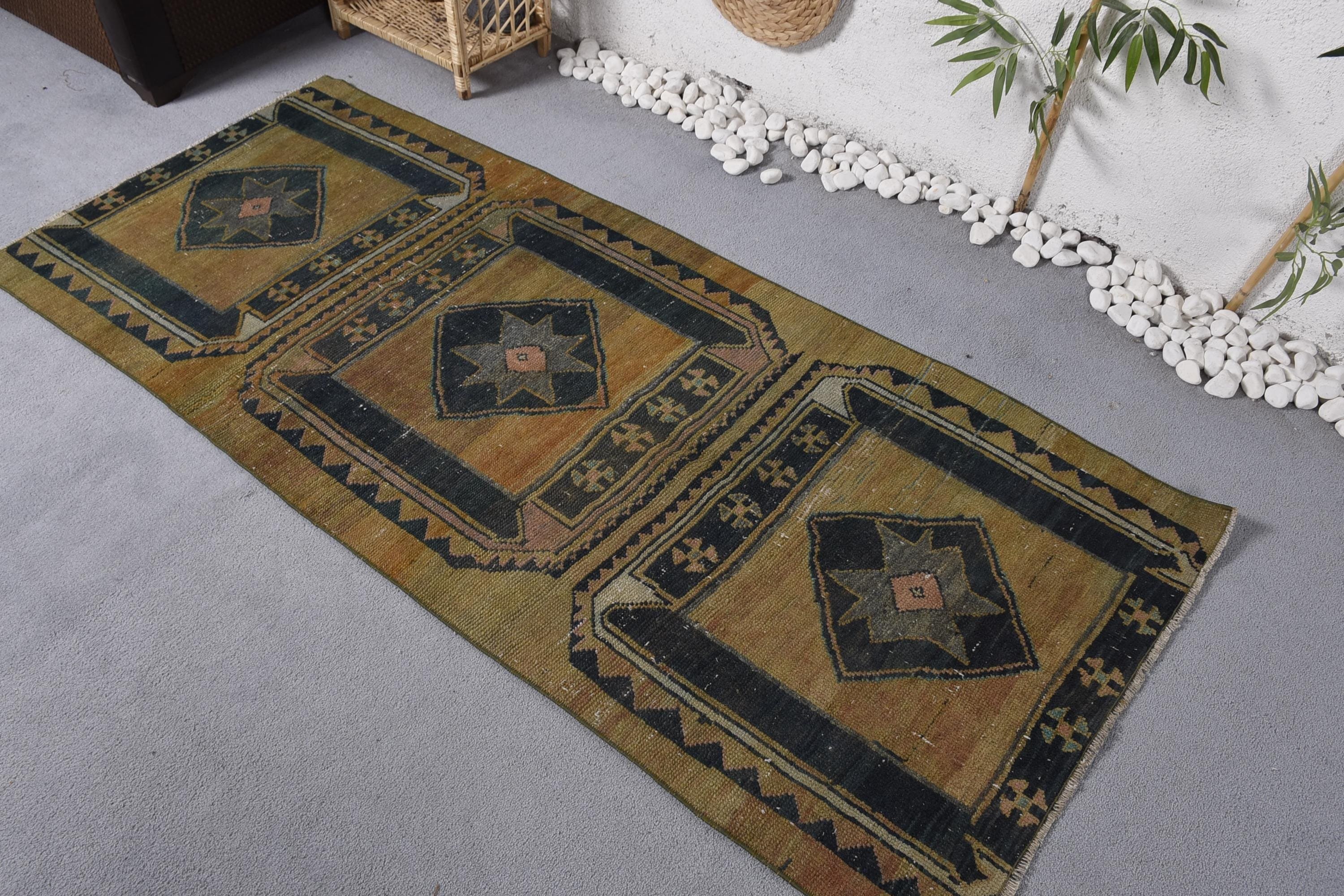 Türk Halıları, Turuncu Lüks Halı, Vintage Halı, 3x7 ft Accent Halı, Boho Vurgulu Halılar, Geometrik Halılar, Fas Halısı, Dekoratif Halı