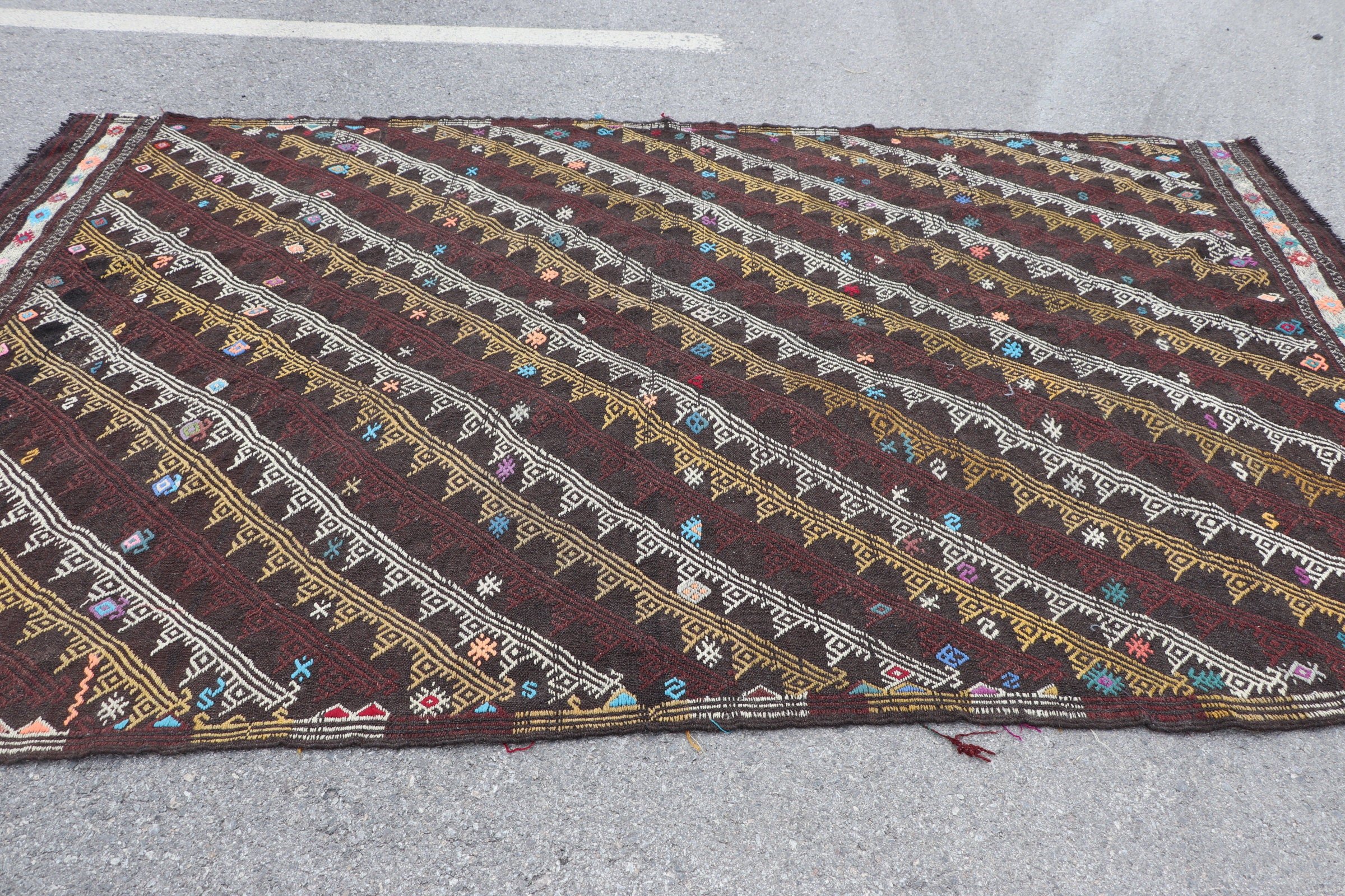 Kahverengi Yatak Odası Halıları, Vintage Halı, Yer Halısı, 6.8x11 ft Büyük Boy Halı, Kilim, Oturma Odası Halısı, Oryantal Halı, Salon Halısı, Yün Halısı, Türk Halısı