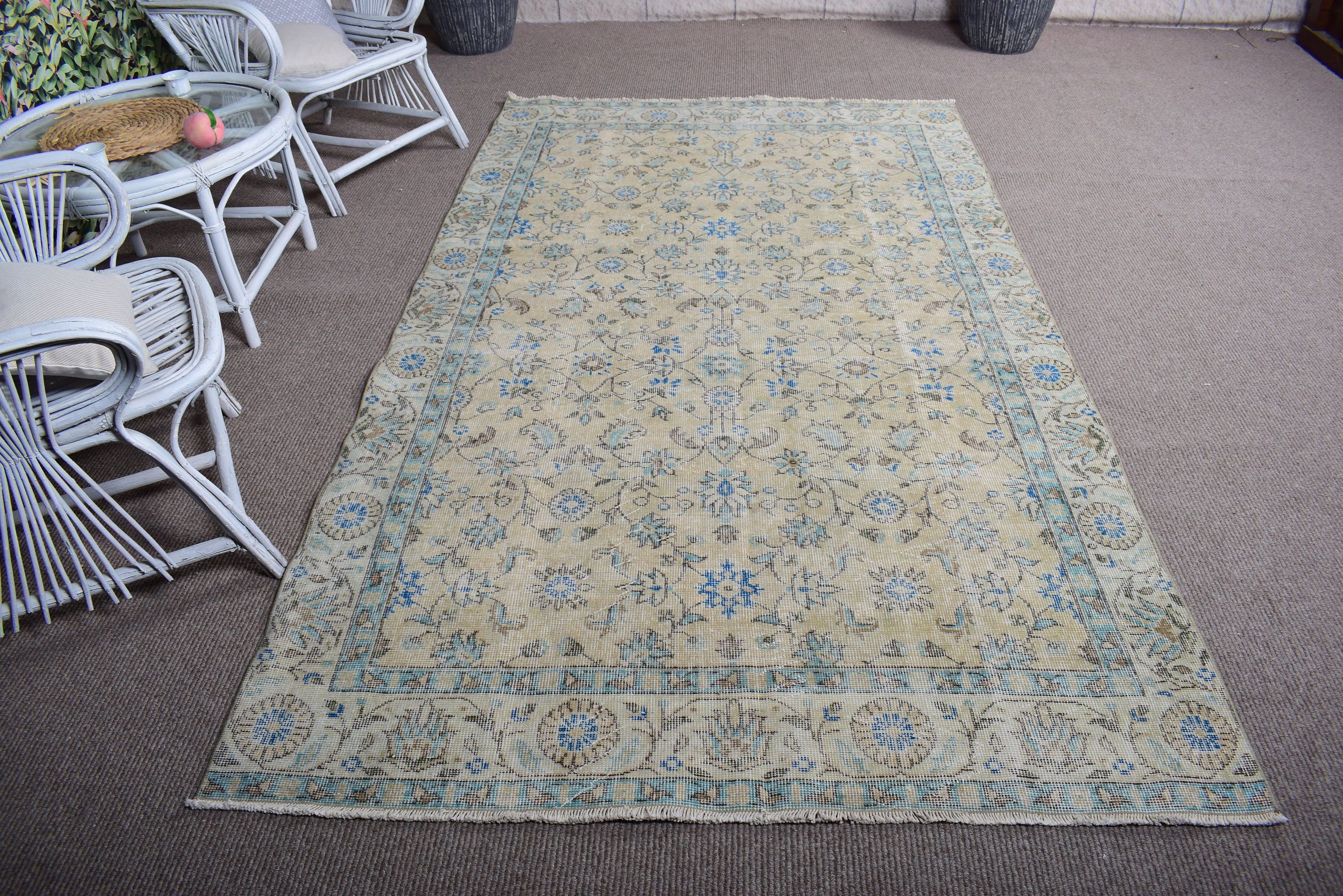 Beige Moroccan Rugs, Dining Room Rug, Geometric Rugs, Handwoven Rug, Living Room Rug, 5x8.7 ft Large Rug, Turkish Rugs, Vintage Rugs