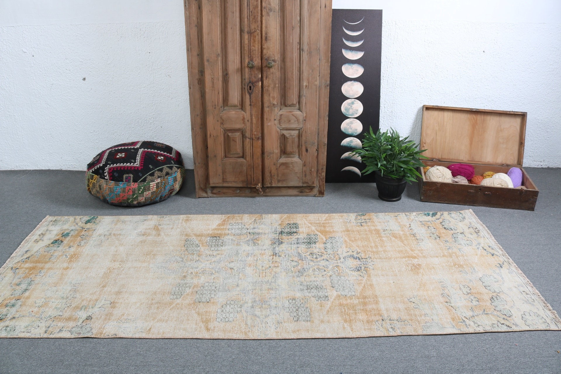 Turuncu Oryantal Halı, Etnik Halılar, İç Mekan Halısı, Oryantal Halılar, Boho Alan Halısı, 3,6x8,8 ft Alan Halıları, Türk Halısı, Vintage Halılar, Yatak Odası Halıları