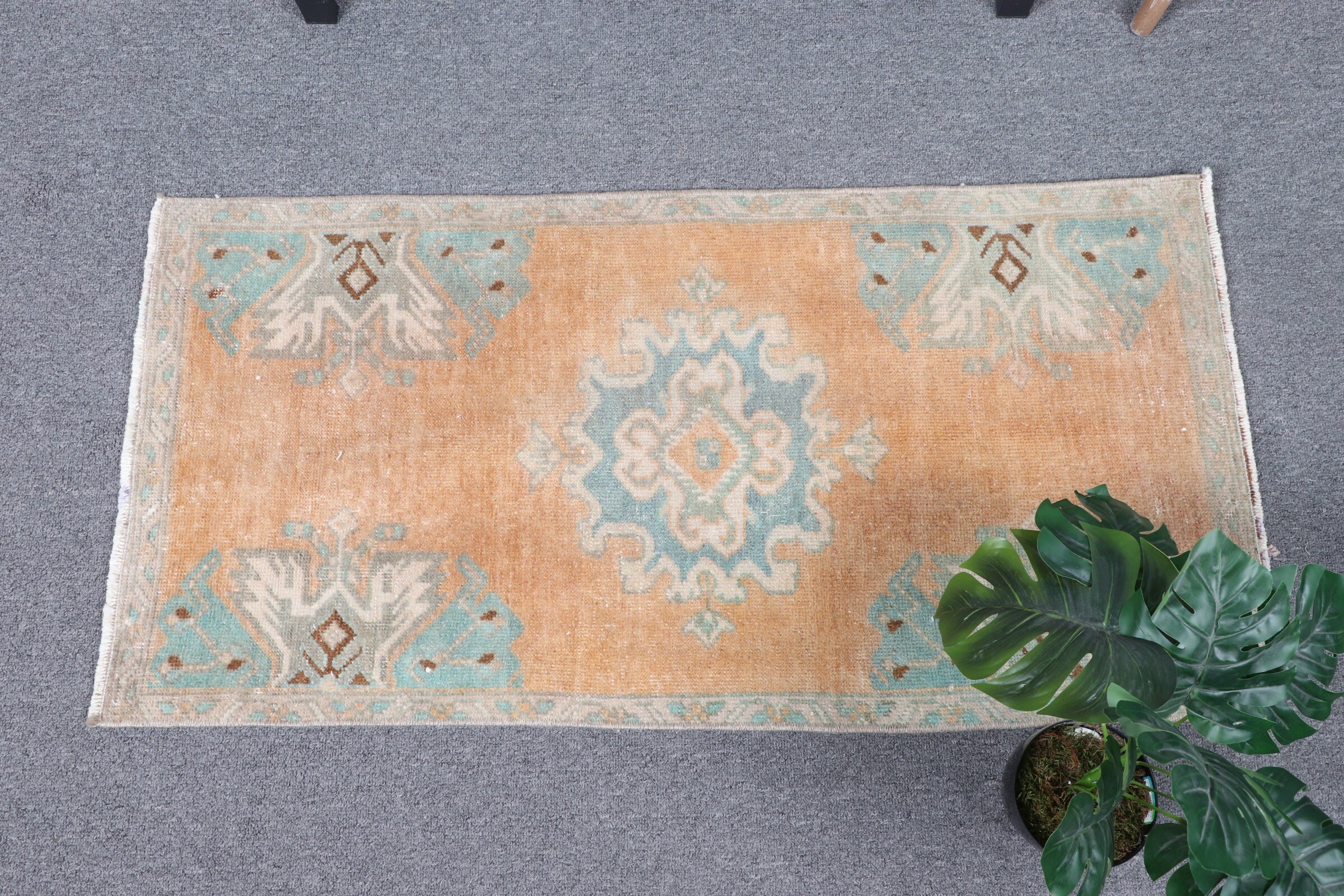 Home Decor Rug, Retro Rug, Vintage Rug, 1.6x3.2 ft Small Rug, Wall Hanging Rug, Turkish Rug, Oriental Rug, Car Mat Rug, Orange Cool Rug