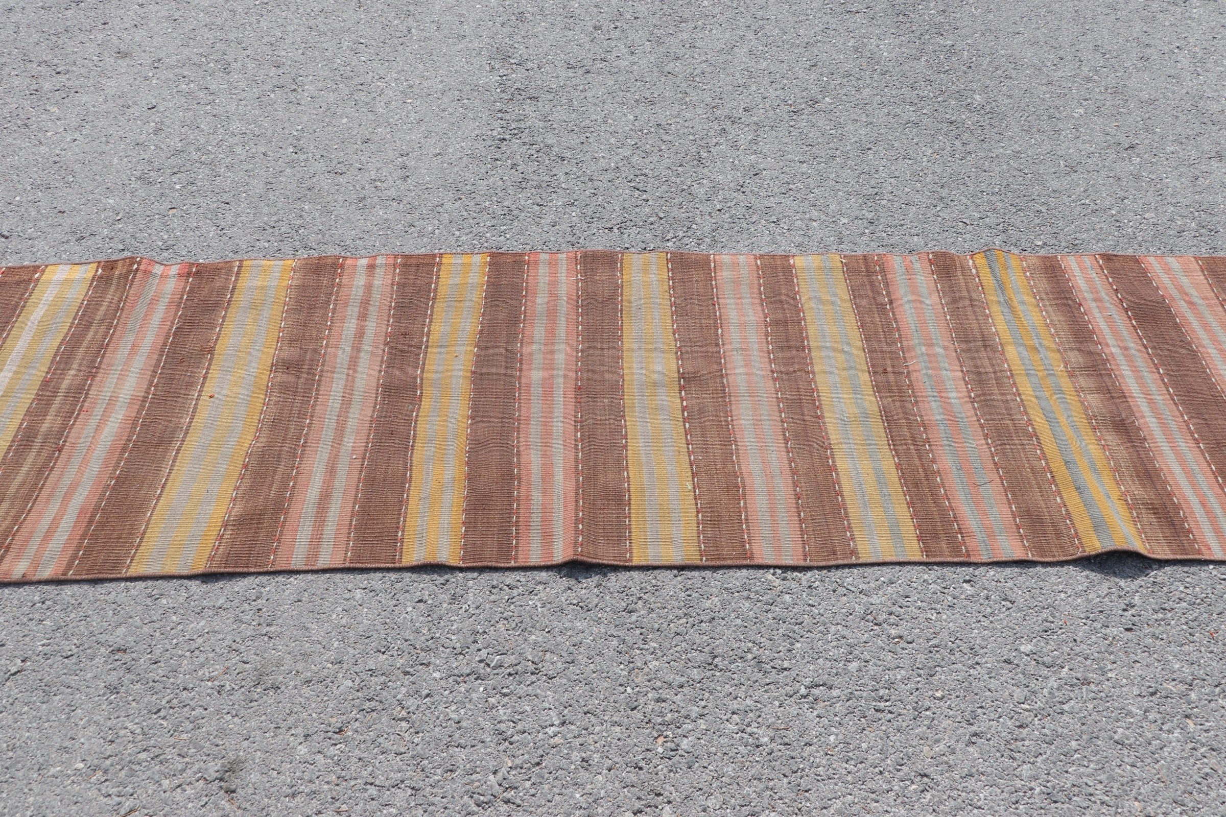 Türk Halısı, 2.4x10.4 ft Runner Halısı, Yer Halıları, Kahverengi Mutfak Halısı, Vintage Halı, Eklektik Halı, Kilim, Koridor Halıları, Merdiven Halısı, Yatak Odası Halısı