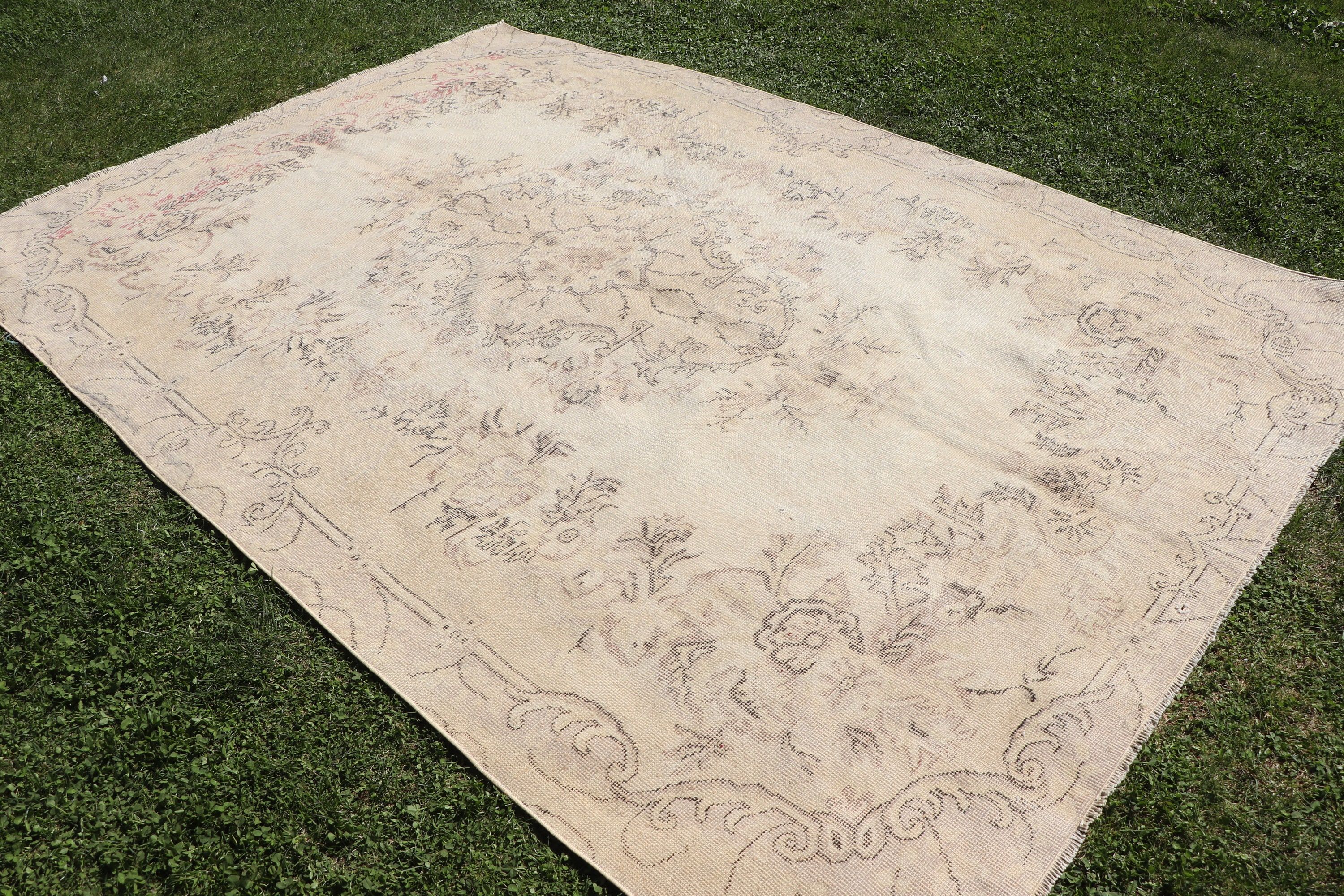 Türk Halısı, Büyük Boho Halısı, Vintage Halılar, Bej Lüks Halılar, Yatak Odası Halıları, 6.6x9.6 ft Büyük Halılar, Oryantal Halılar, Oturma Odası Halısı