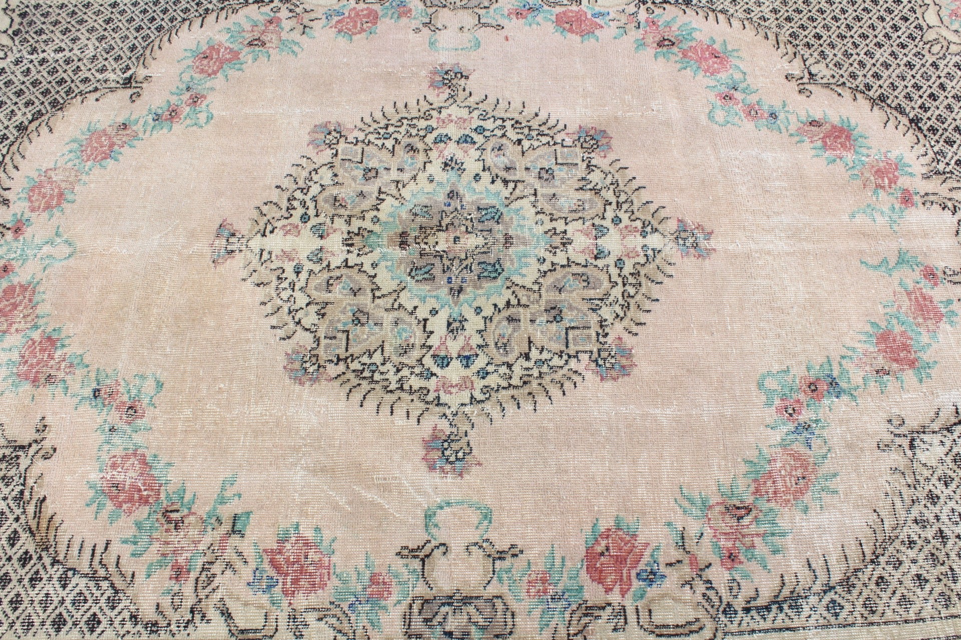 Yün Halı, Bej Ev Dekor Halısı, Yurt Halısı, Vintage Halılar, Türk Halısı, Salon Halıları, Yemek Odası Halısı, 4.8x8.6 ft Büyük Halı