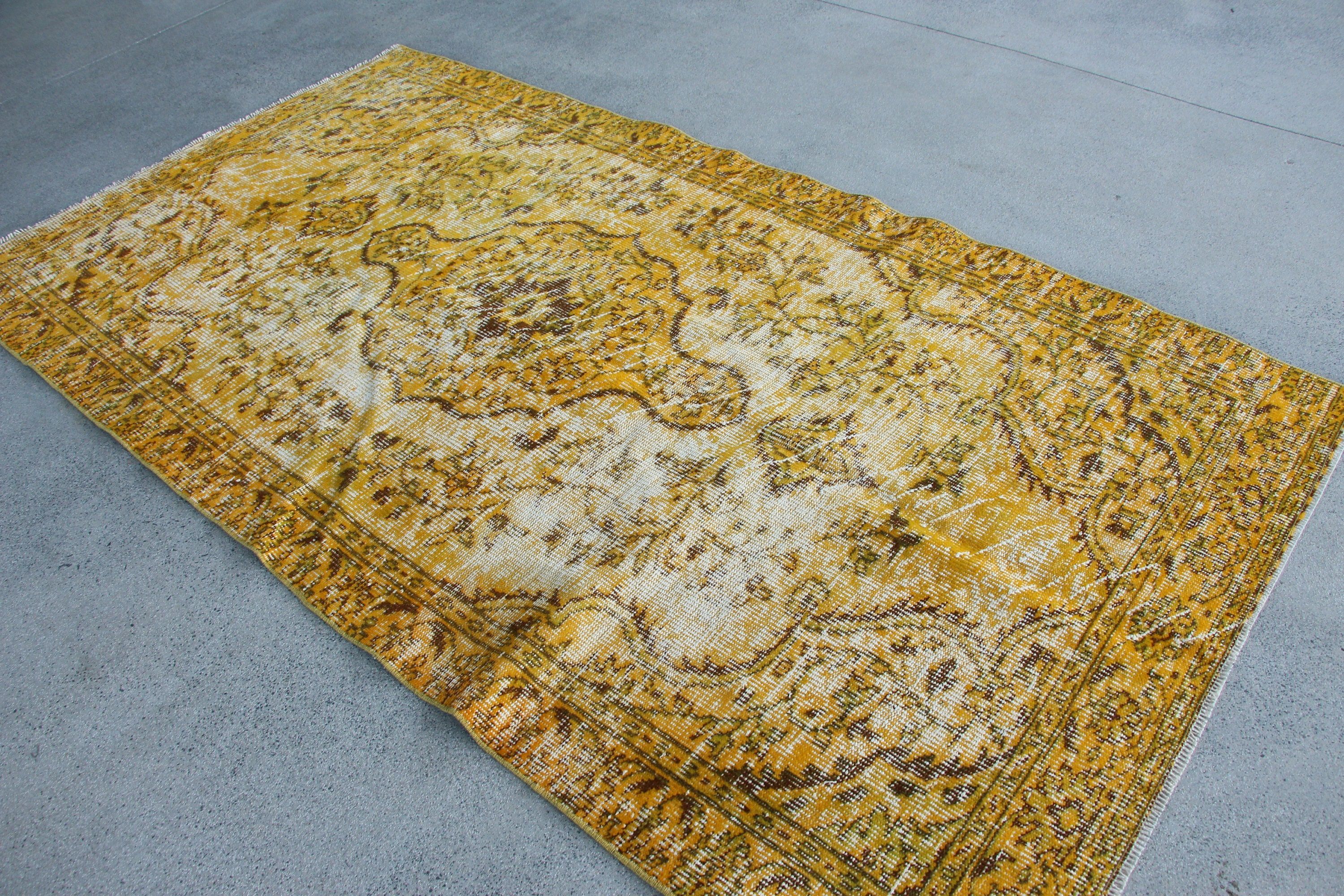 Turkish Rug, Bedroom Rugs, Rugs for Dining Room, Salon Rugs, Vintage Rug, Kitchen Rug, 4.7x8.8 ft Large Rugs, Yellow Anatolian Rugs