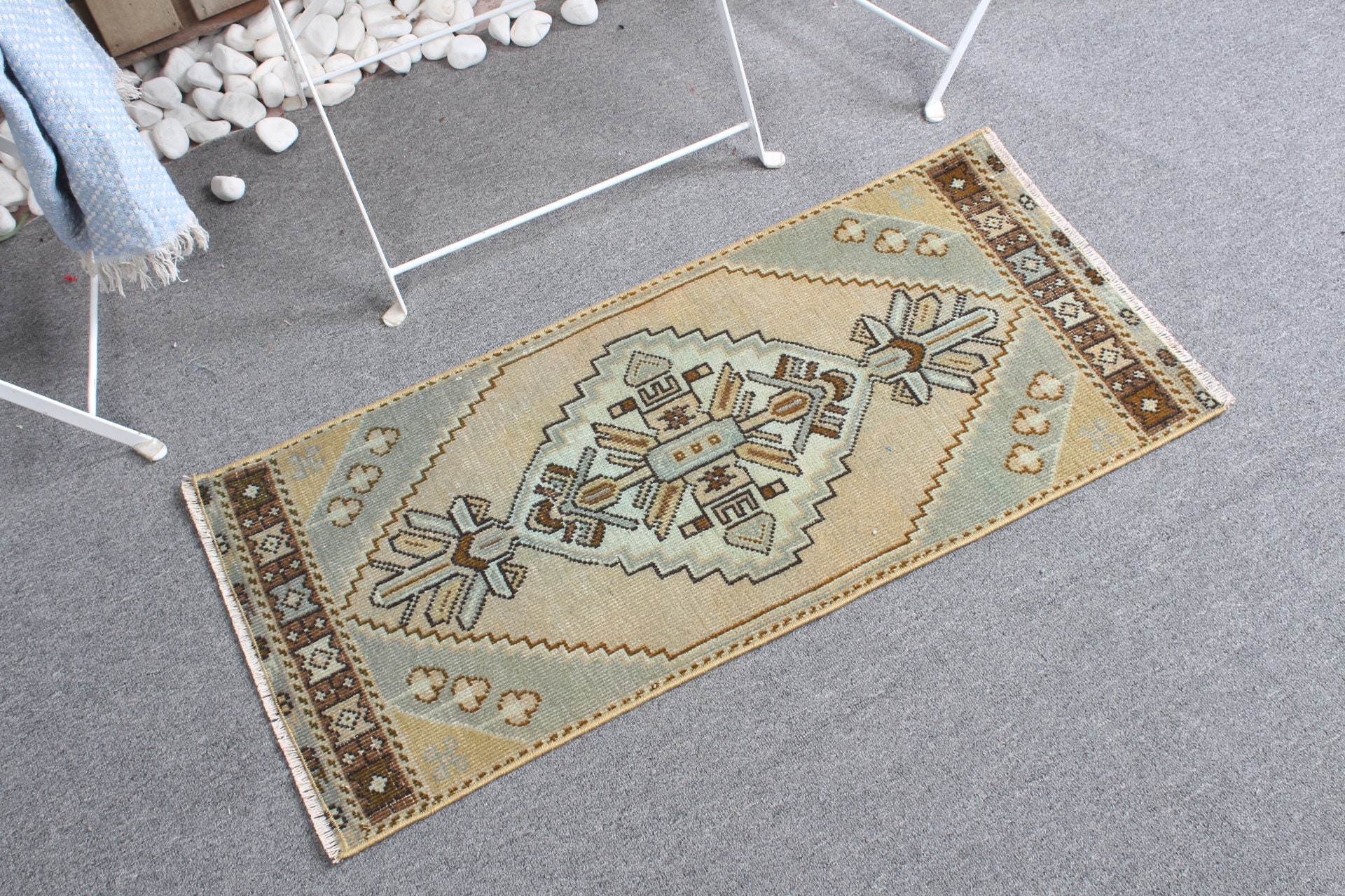 Distressed Rugs, Vintage Rug, Oriental Rug, Bedroom Rugs, Green  1.4x3.1 ft Small Rugs, Turkish Rugs, Car Mat Rugs, Bath Rugs