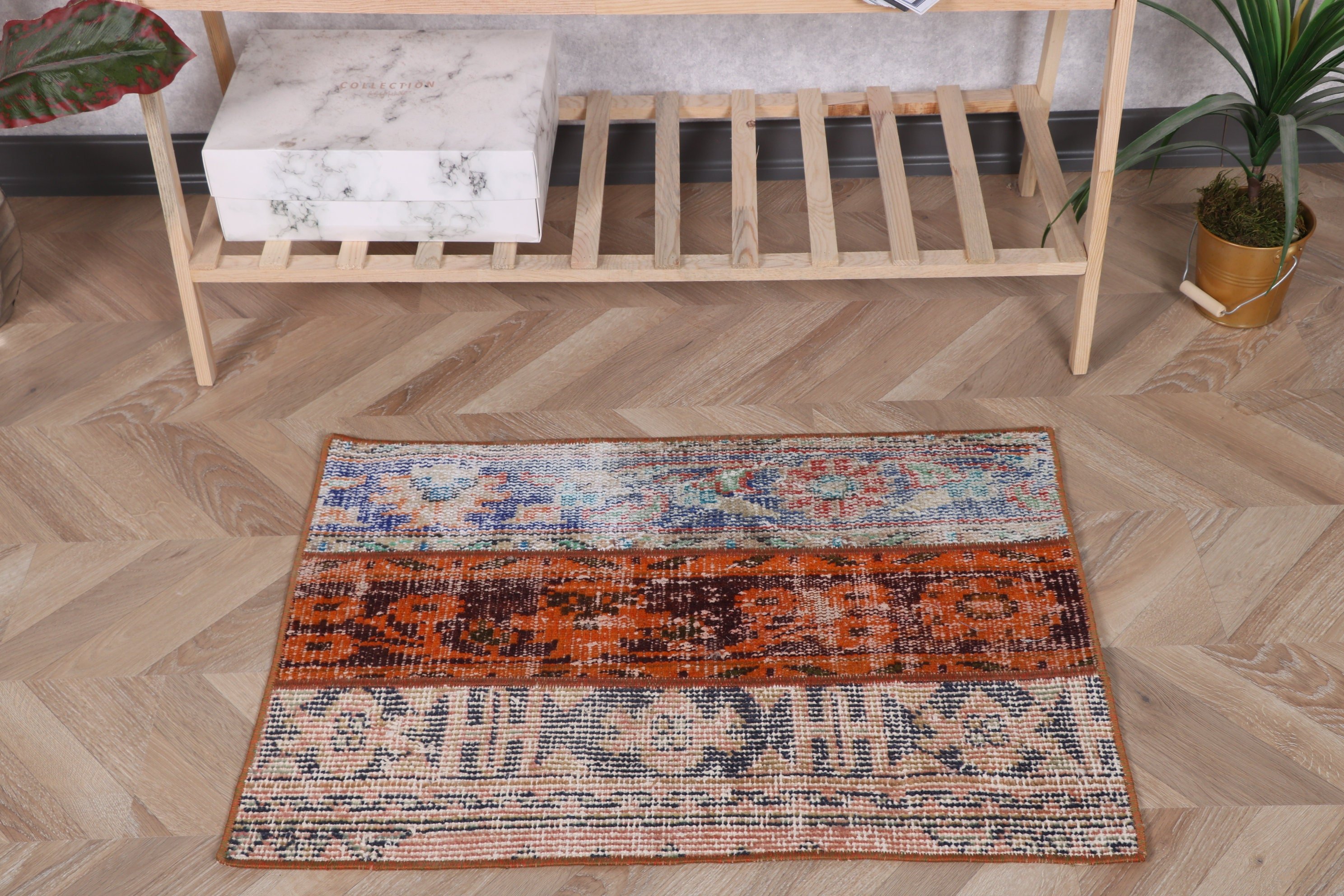 Yatak Odası Halısı, Boho Halısı, 1.8x2.6 ft Küçük Halılar, El Dokuma Halı, Vintage Halı, Turuncu Yün Halılar, Türk Halısı, Banyo Halısı, Banyo Halıları