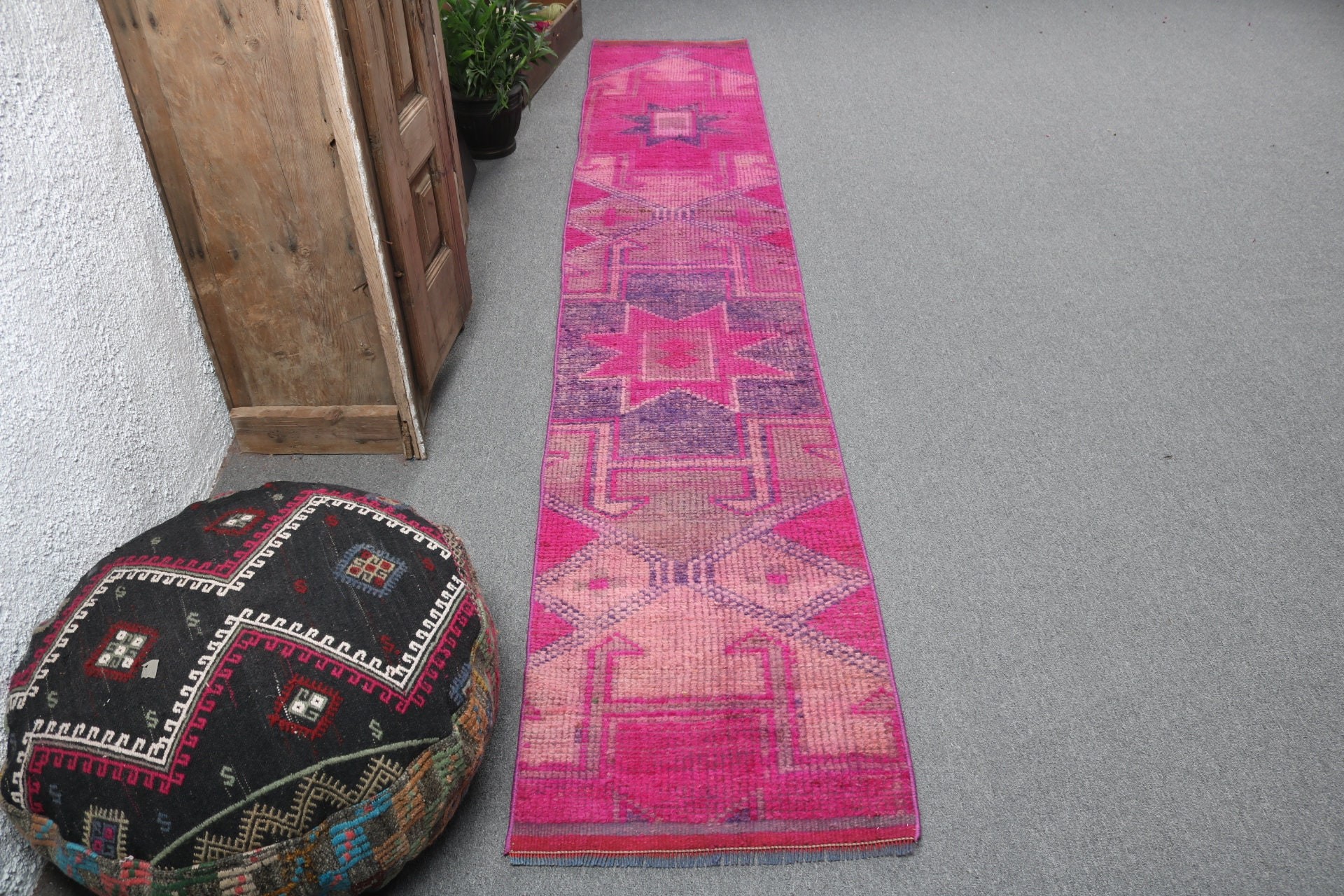 Geometric Rugs, 1.8x10.6 ft Runner Rugs, Rugs for Kitchen, Hallway Rugs, Vintage Rugs, Floor Rug, Turkish Rugs, Pink Bedroom Rugs