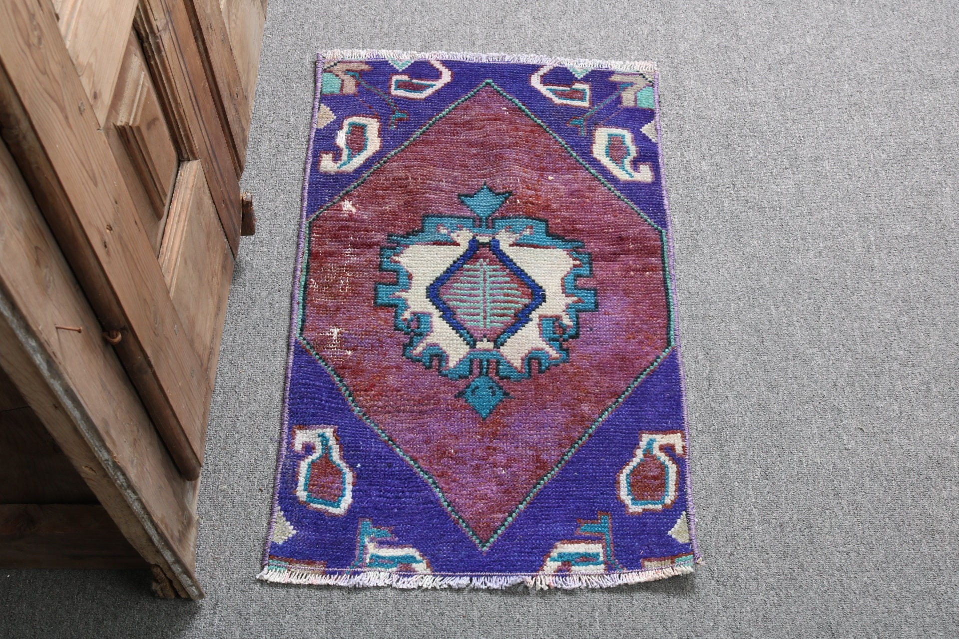 Estetik Halı, Vintage Halılar, Mor Modern Halı, El Dokuma Halılar, Giriş Halıları, 1.4x2.3 ft Küçük Halılar, Türk Halısı, Oushak Halı, Küçük Alan Halıları