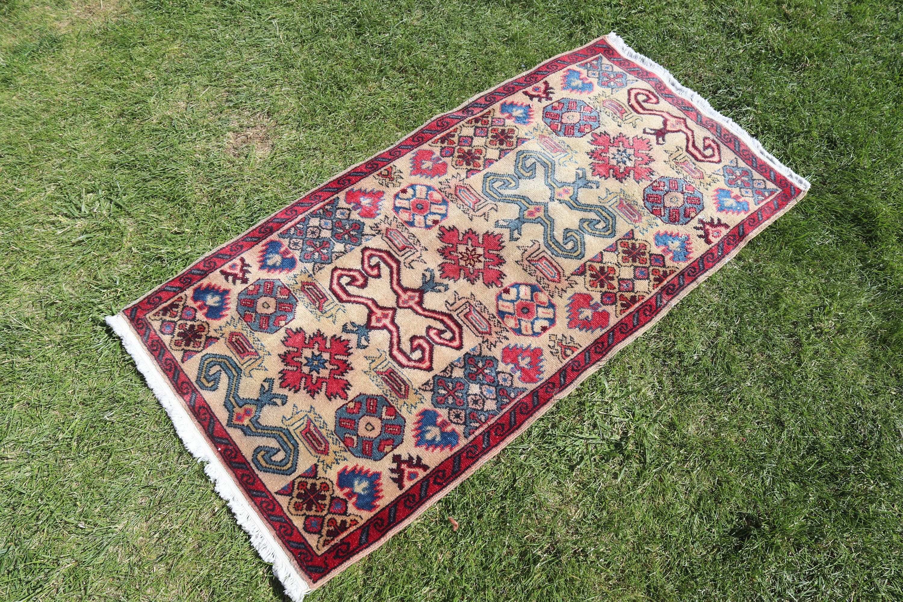 Vintage Halılar, Bej Ev Dekorasyonu Halıları, Türk Halısı, Mutfak Halıları, Kabile Halısı, 2.1x4.1 ft Küçük Halı, Banyo Halısı, Oryantal Halılar