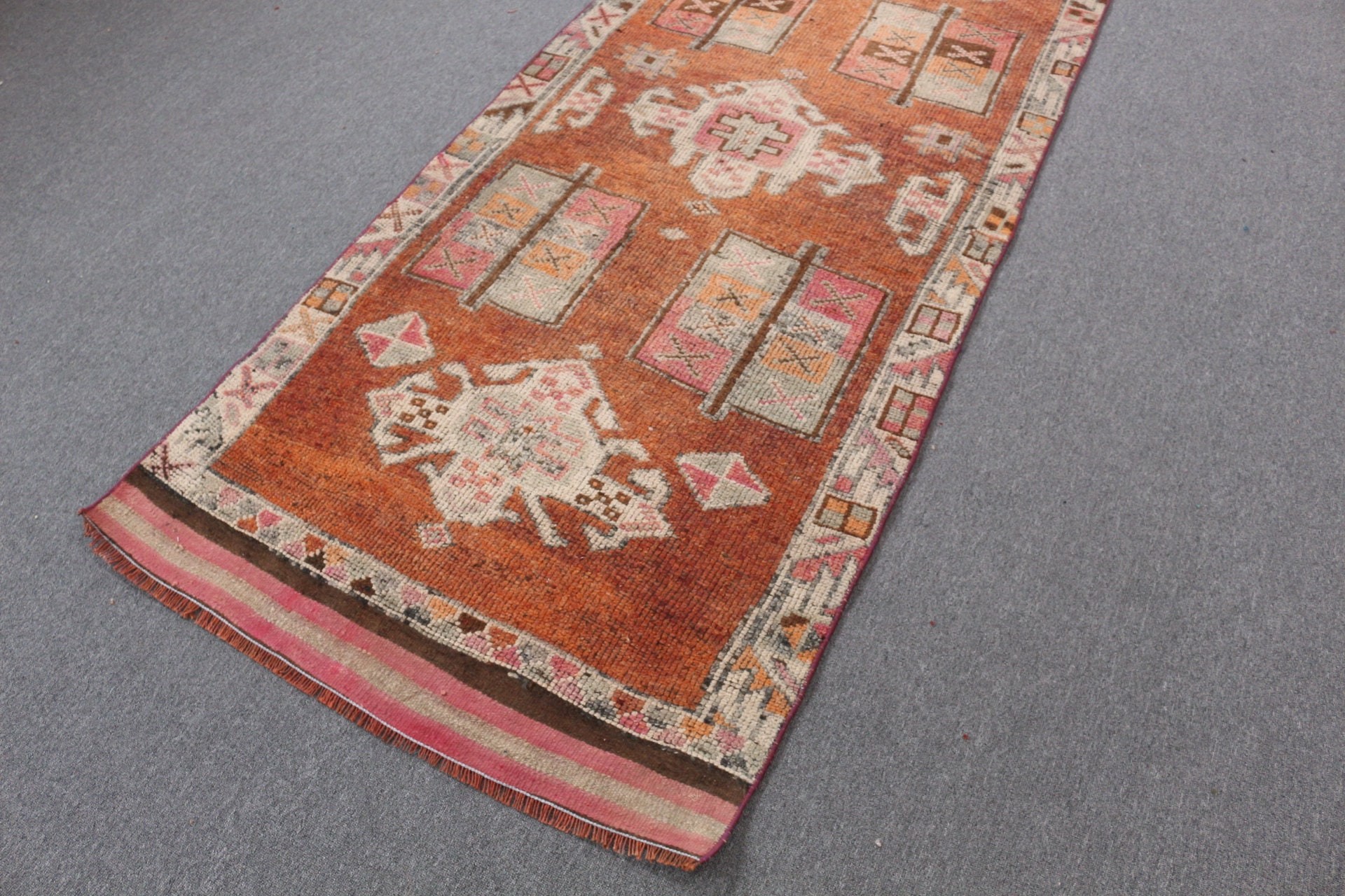 Turkish Rug, Art Rug, Orange Moroccan Rugs, Bedroom Rugs, Rugs for Corridor, 3.4x12.8 ft Runner Rug, Corridor Rug, Floor Rug, Vintage Rug