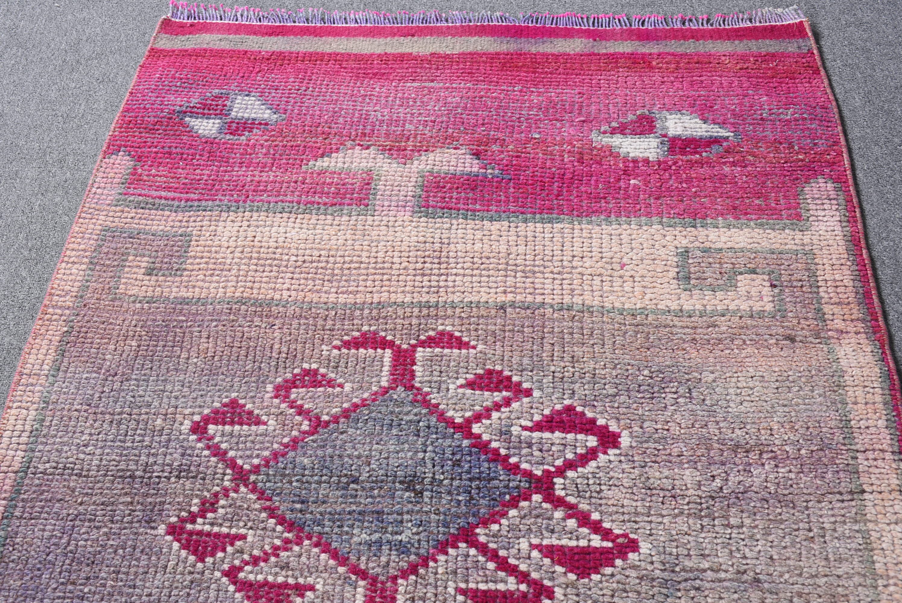 Pink Moroccan Rug, Wool Rug, 3x10.5 ft Runner Rug, Rugs for Corridor, Oushak Rug, Kitchen Rug, Hallway Rugs, Vintage Rug, Turkish Rugs