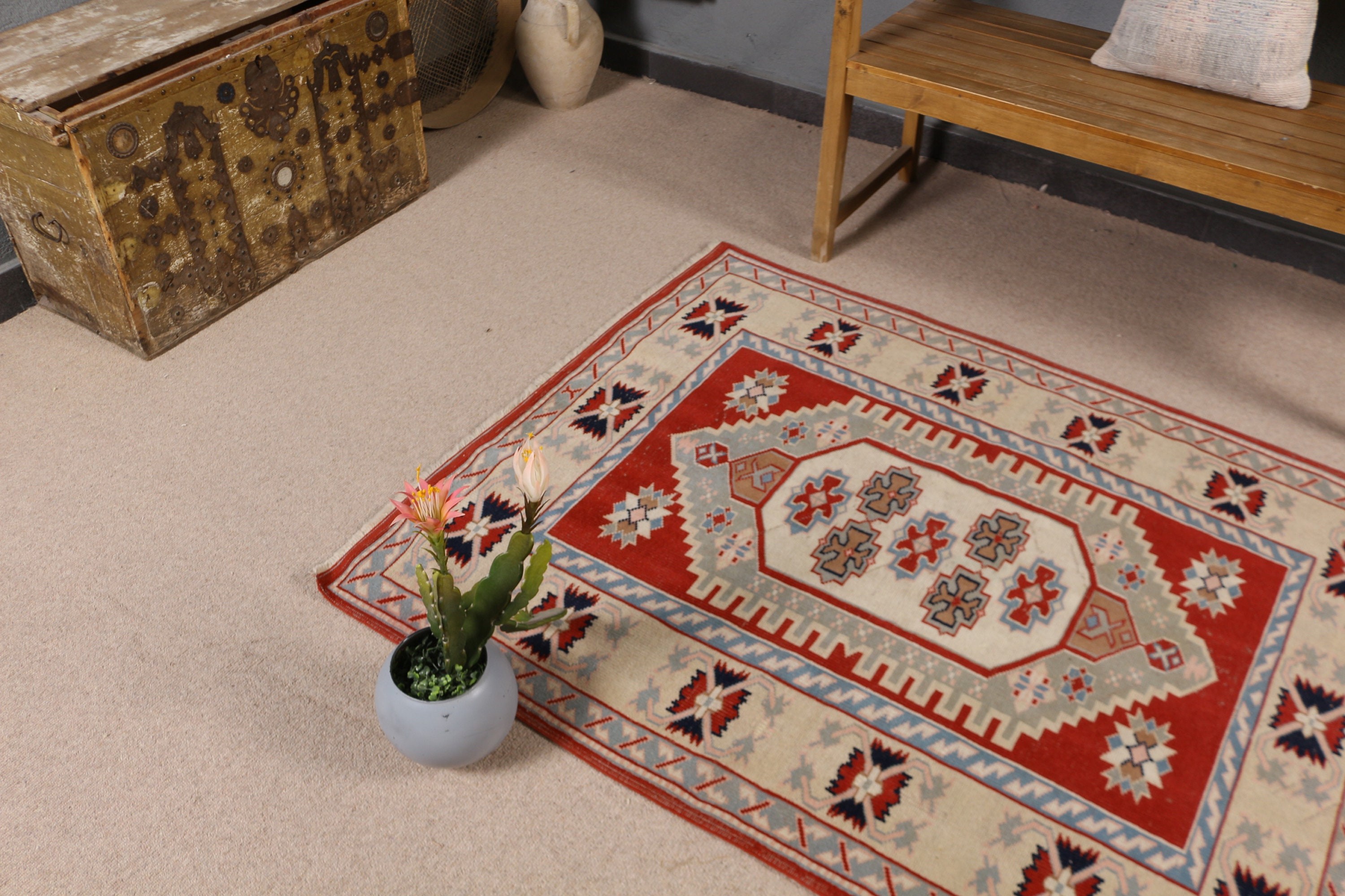 Antique Rug, Beige  3.8x4.9 ft Accent Rugs, Vintage Rugs, Moroccan Rug, Nursery Rugs, Kitchen Rugs, Turkish Rugs, Ethnic Rug