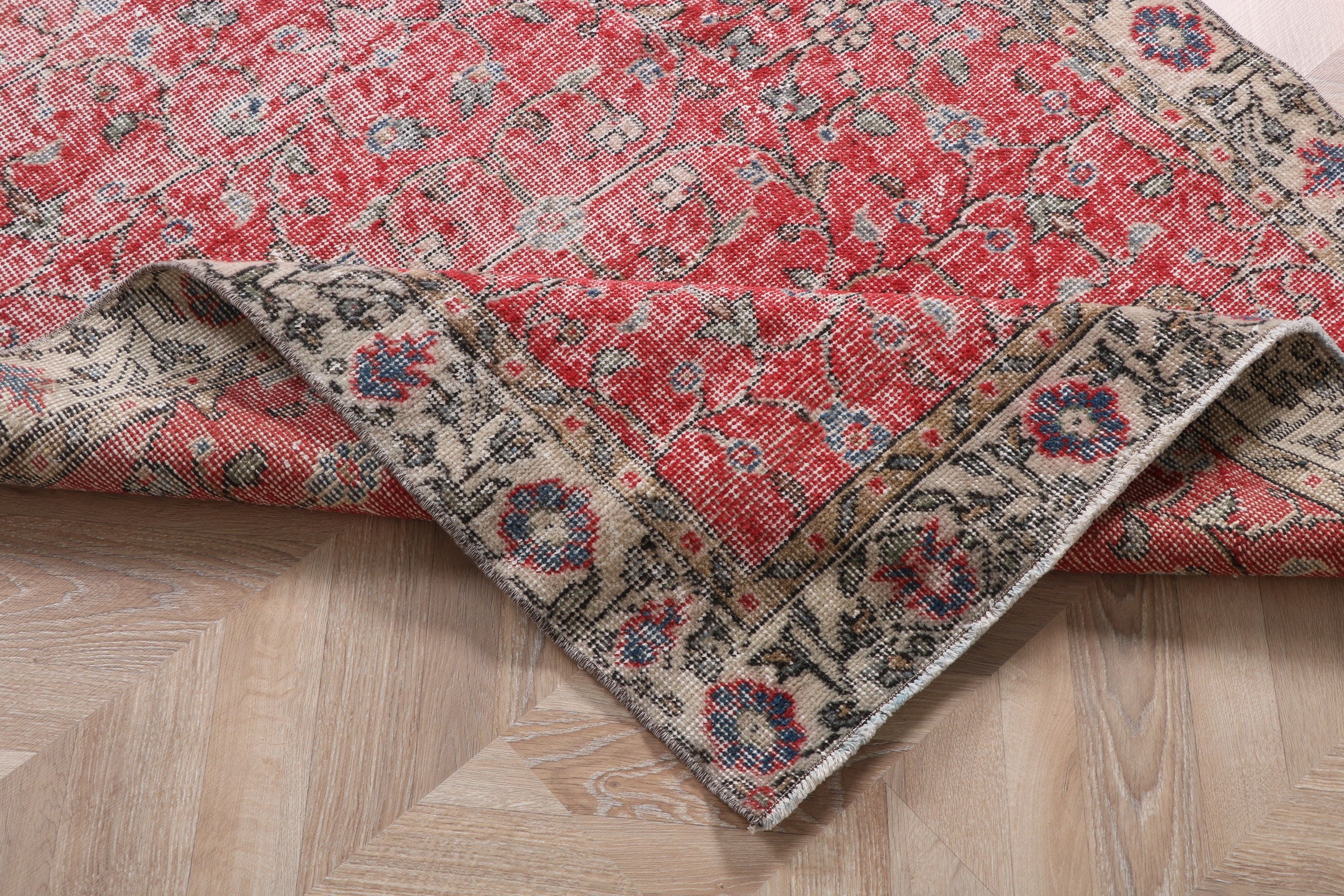 Vintage Rug, Rugs for Bedroom, Red Floor Rugs, 3.7x6.6 ft Area Rugs, Antique Rugs, Wool Rug, Living Room Rugs, Turkish Rug, Nursery Rugs