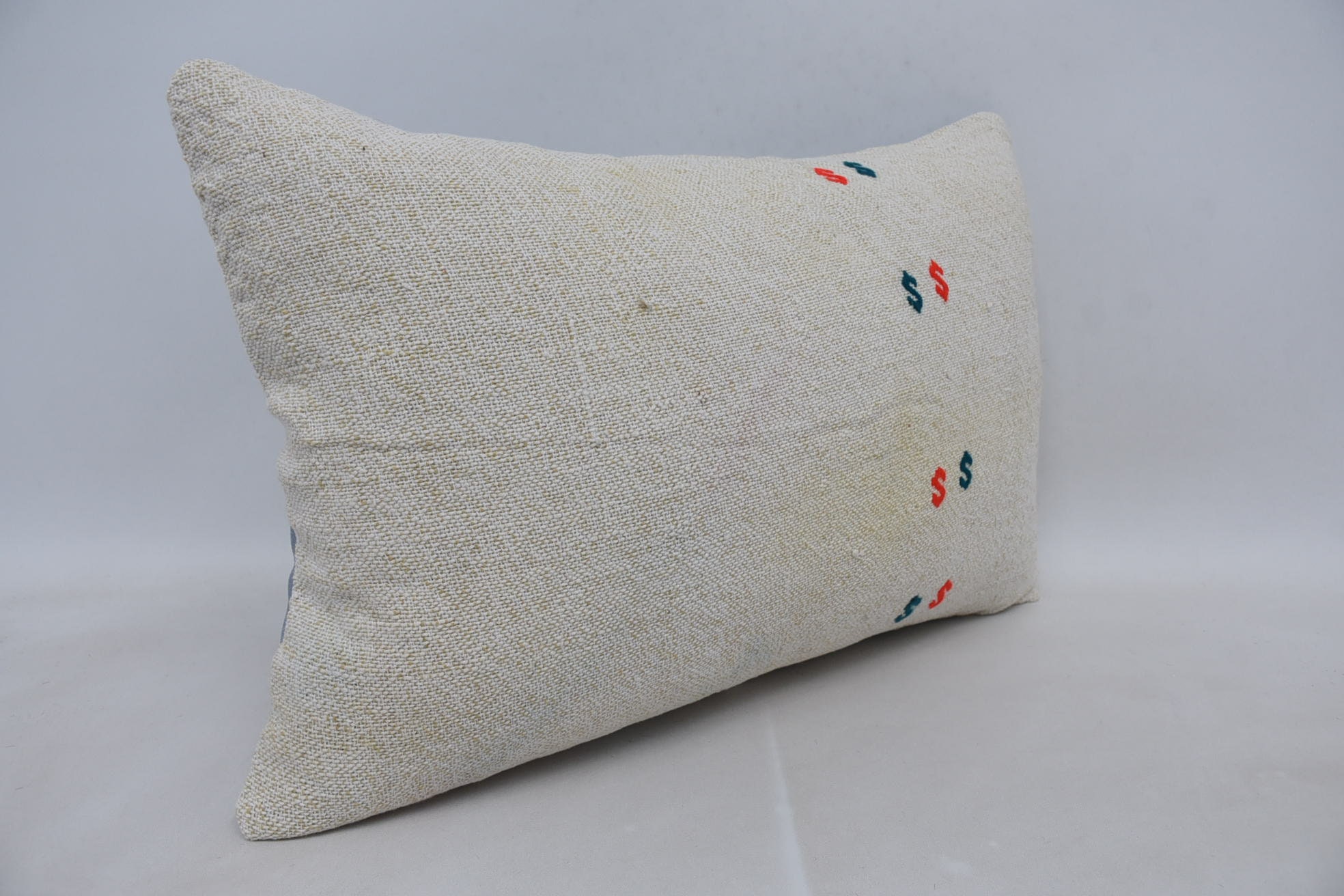 Vintage Kilim Throw Pillow, Handwoven Pillow Cover Cushion Case, 16"x24" White Pillow Case, Boho Pillow, Turkish Kilim Pillow