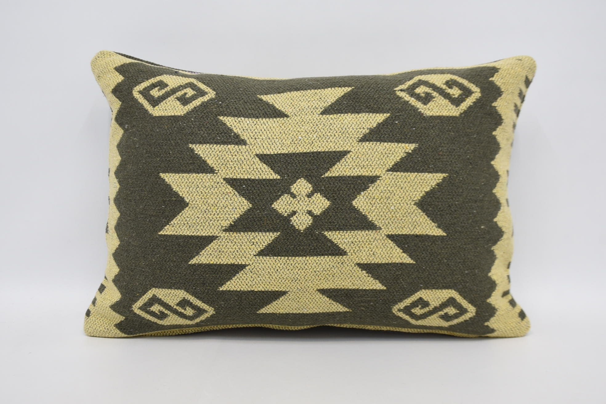 Square Throw Pillow Cover, 16"x24" Yellow Pillow Case, Antique Pillows, Vintage Pillow, Seat Pillow Sham, Handmade Kilim Cushion