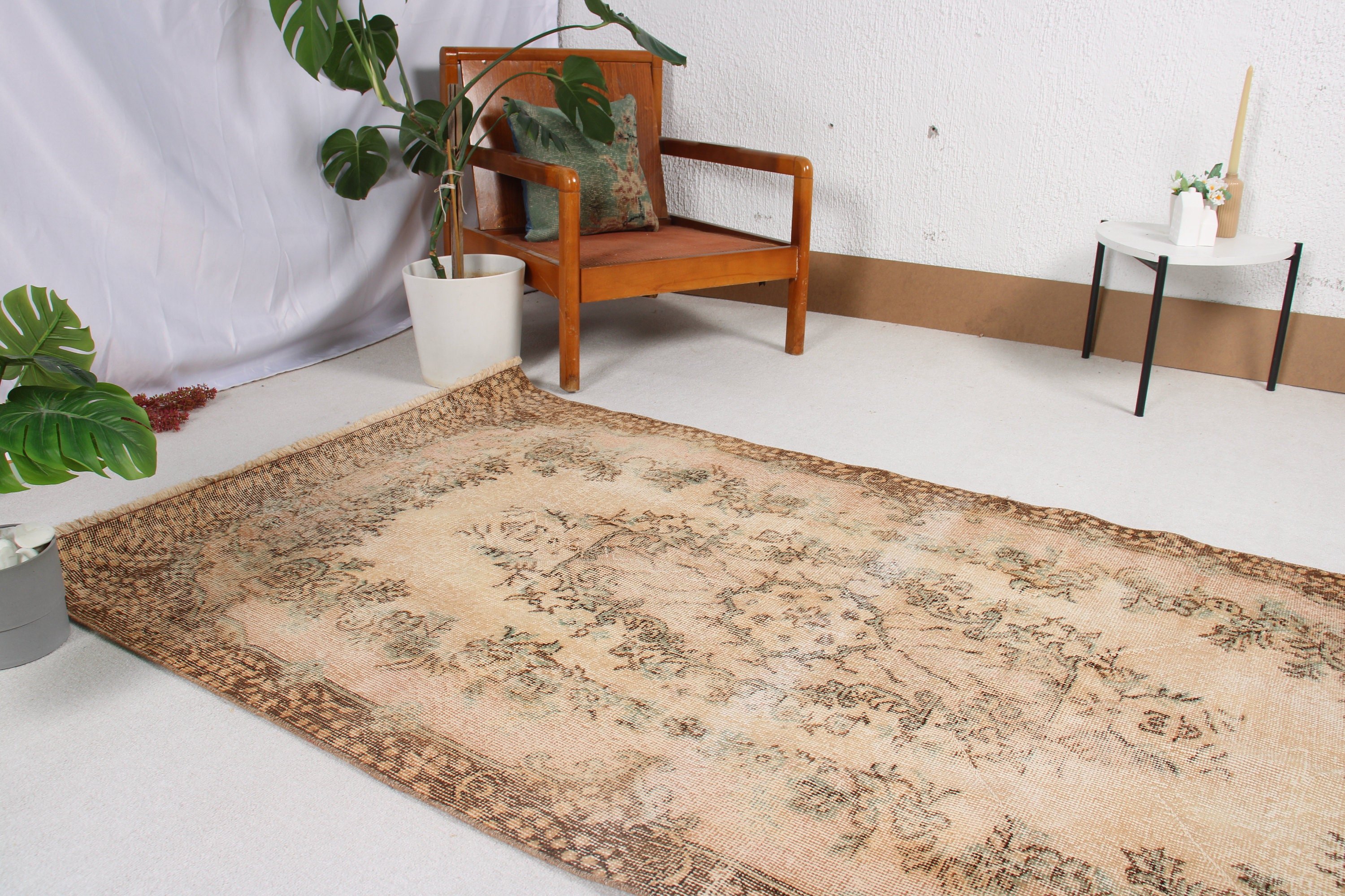 Beige Floor Rug, Cool Rugs, Moroccan Rug, Living Room Rug, 3.8x6.9 ft Area Rug, Aesthetic Rug, Turkish Rug, Dining Room Rugs, Vintage Rug