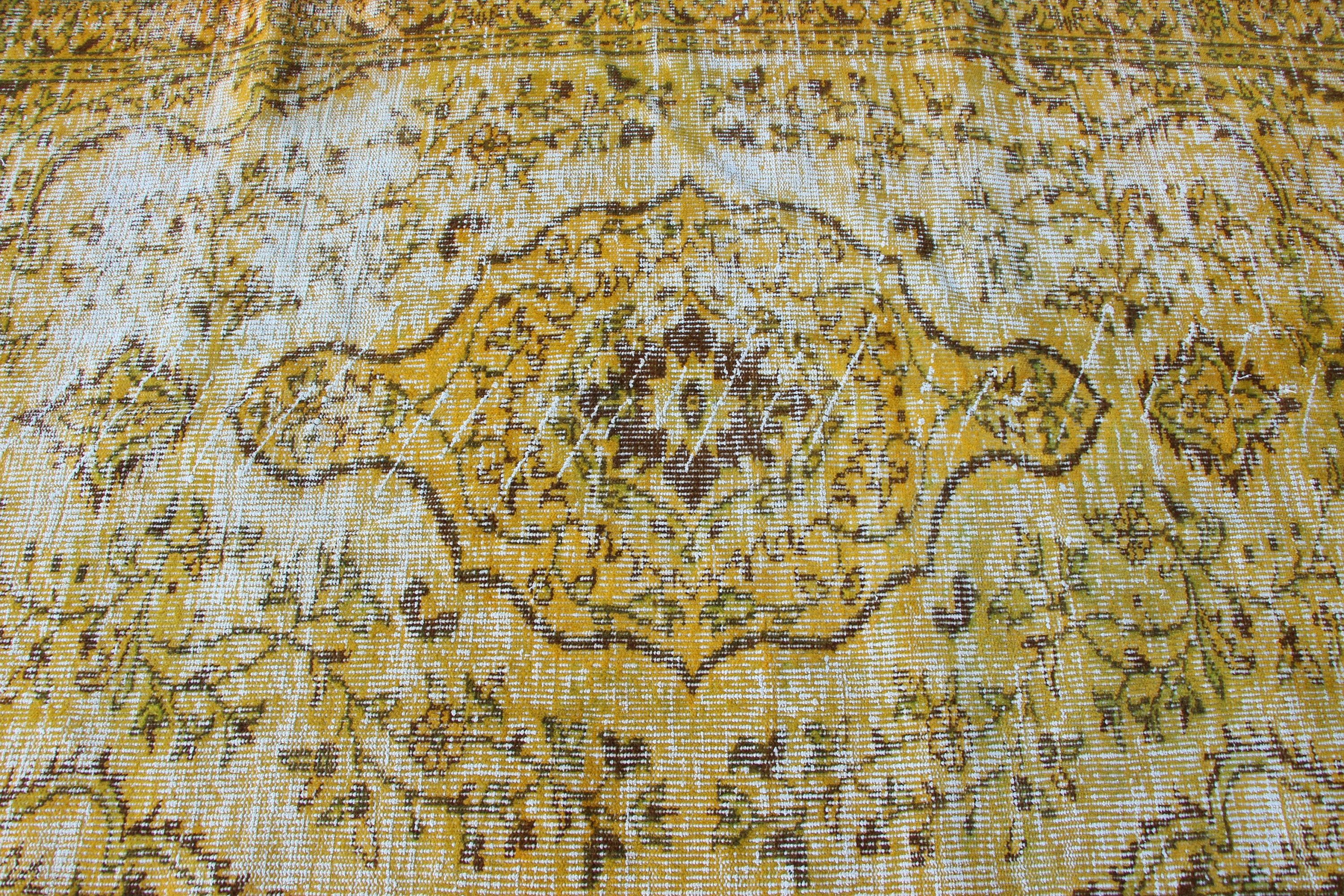 Turkish Rug, Bedroom Rugs, Rugs for Dining Room, Salon Rugs, Vintage Rug, Kitchen Rug, 4.7x8.8 ft Large Rugs, Yellow Anatolian Rugs