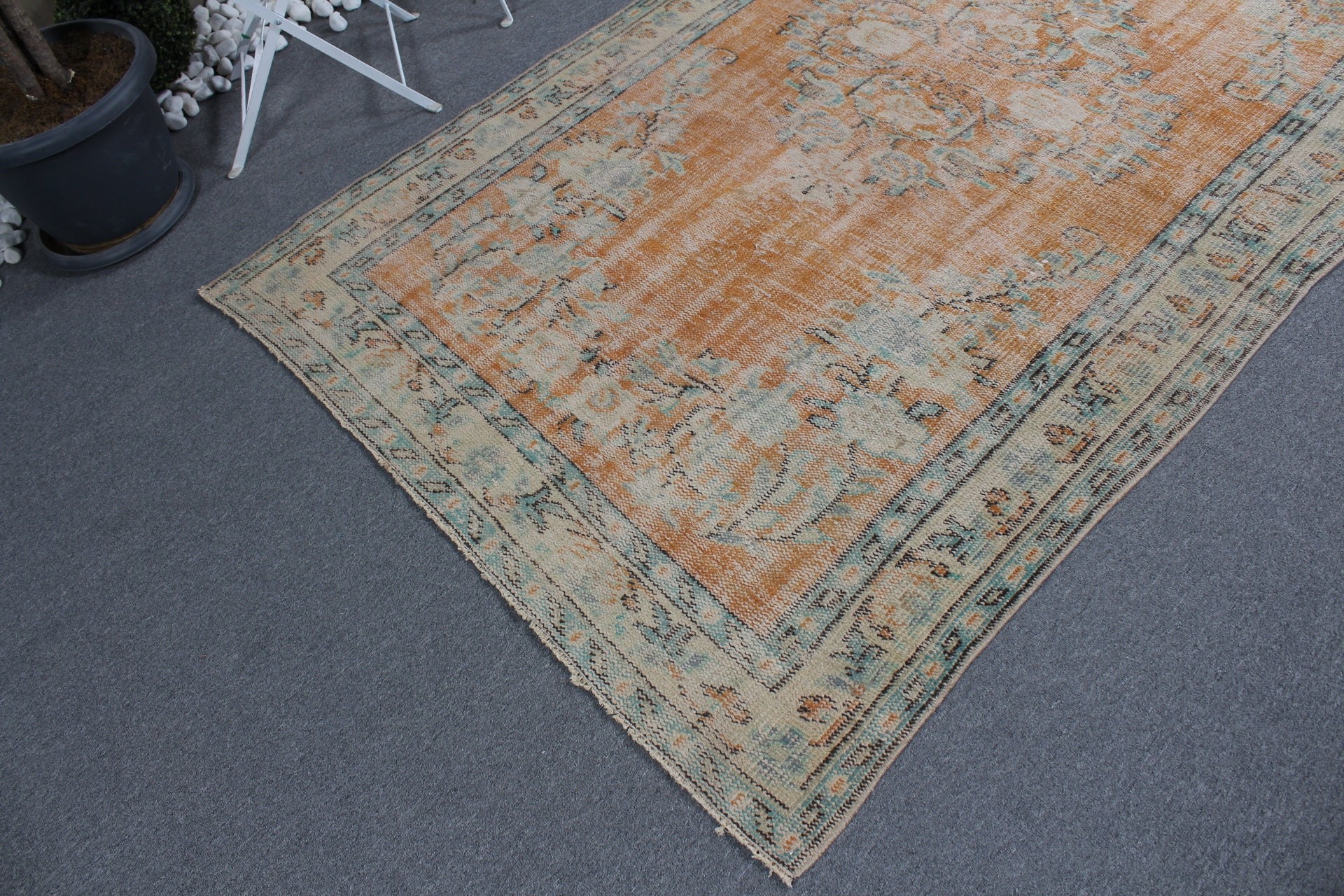 Kitchen Rug, Vintage Rug, Rugs for Area, Bedroom Rug, Floor Rugs, Orange Oushak Rugs, 4.6x7.4 ft Area Rug, Turkish Rugs, Distressed Rug