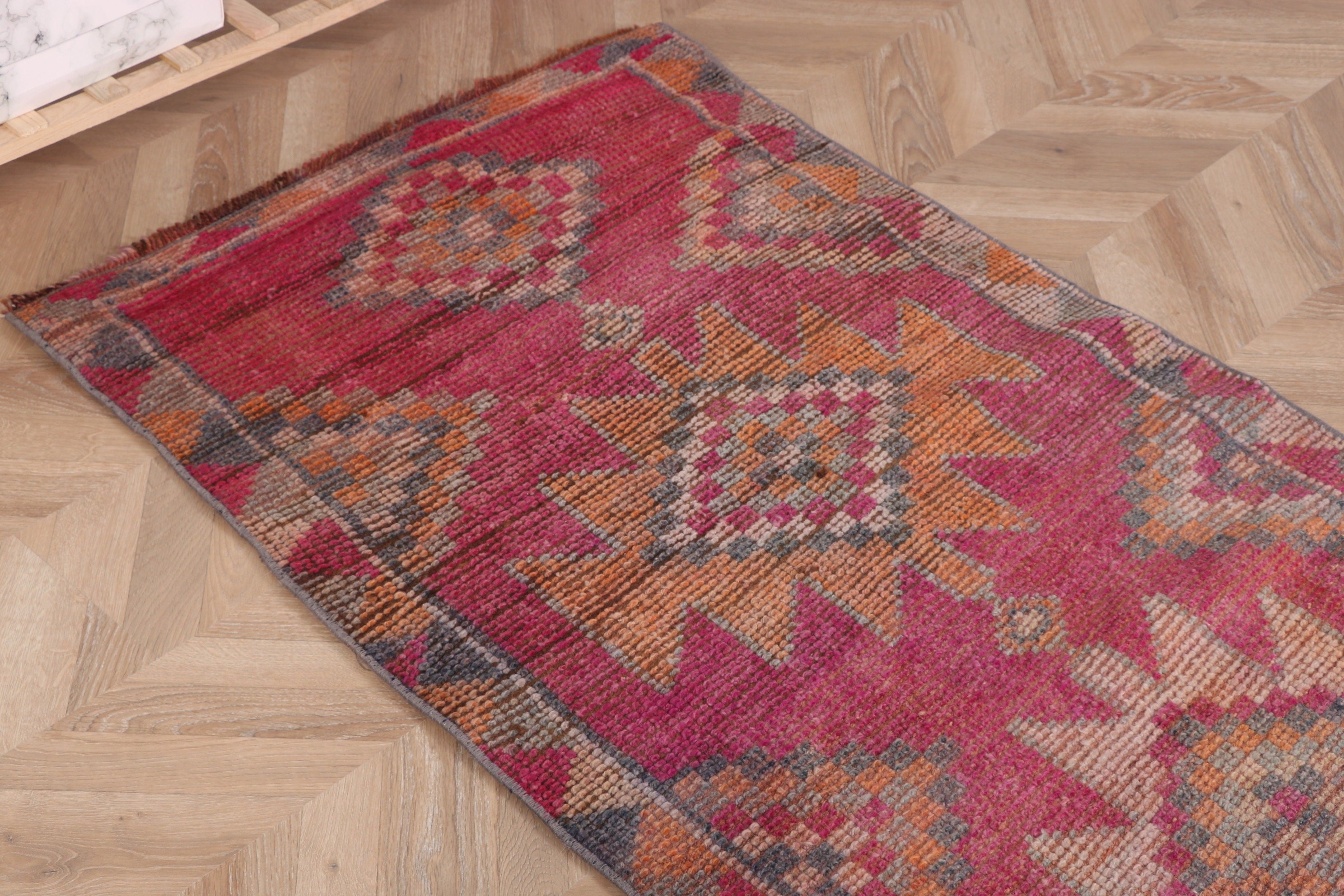 Vintage Rug, Modern Rugs, Stair Rug, Hallway Rugs, Pink  2.8x12.9 ft Runner Rugs, Turkish Rug, Aztec Rug, Oushak Rugs