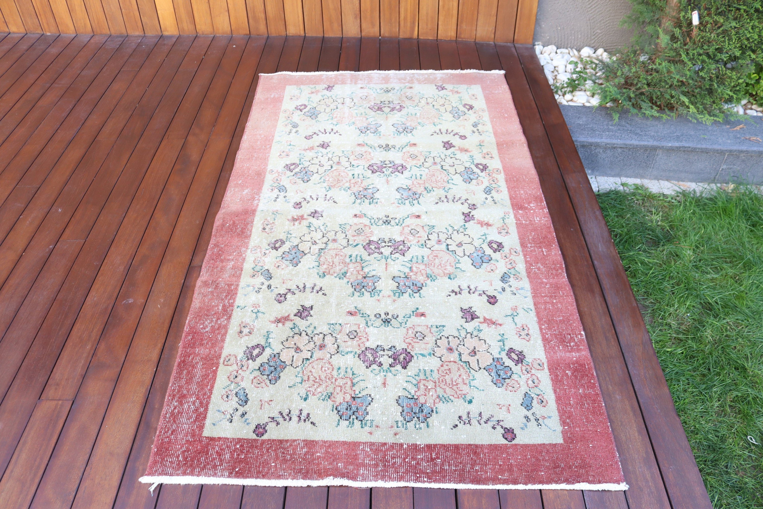 3,5x6,3 ft Aksan Halı, Yeşil Soğuk Halı, Bohem Halı, Boho Halı, Giriş Halıları, Dekoratif Halılar, Vintage Halı, Nötr Halı, Türk Halıları