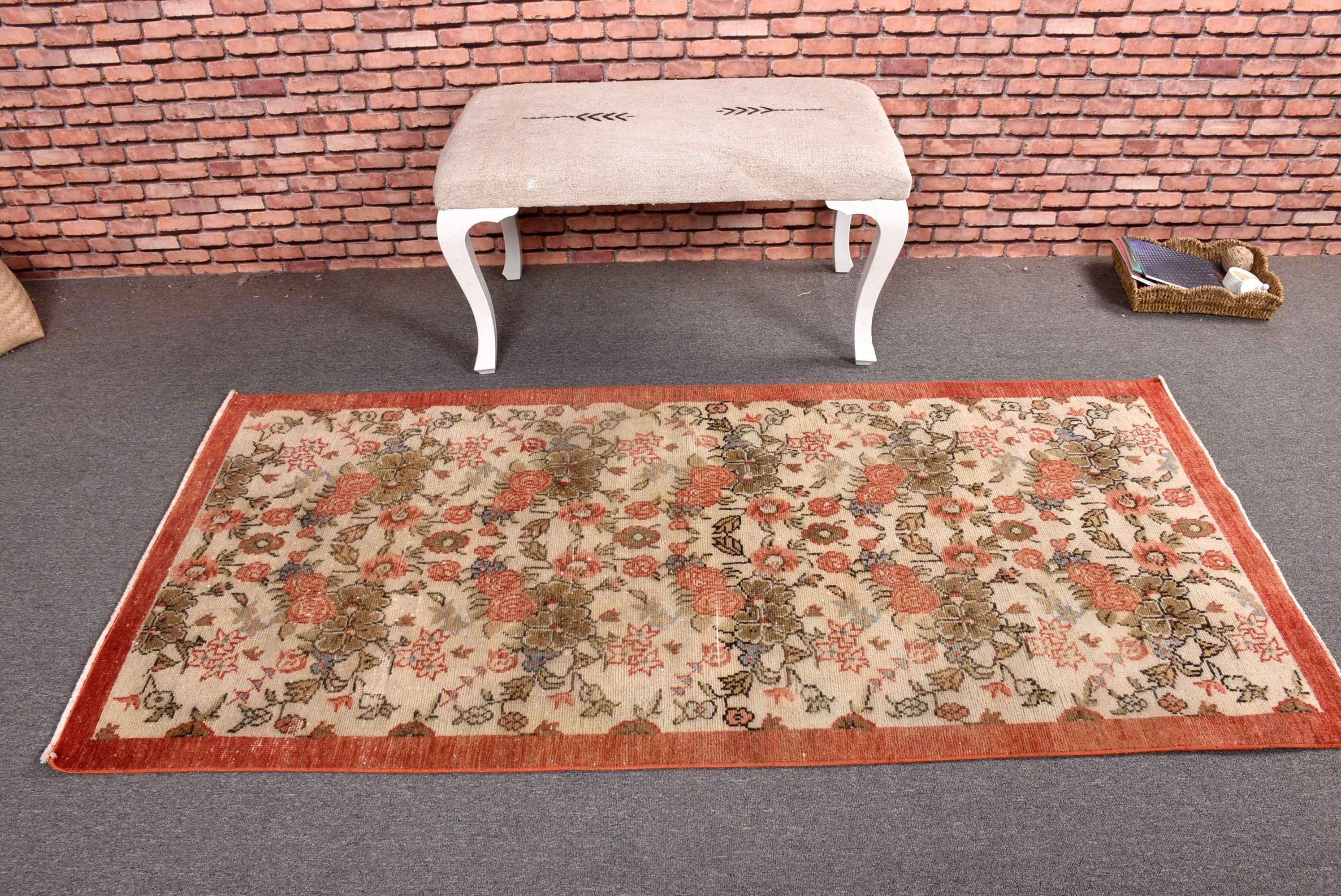 Beige Modern Rugs, Turkish Rug, Vintage Rugs, Vintage Accent Rugs, 3.1x6.5 ft Accent Rugs, Kitchen Rug, Rugs for Bedroom, Luxury Rug