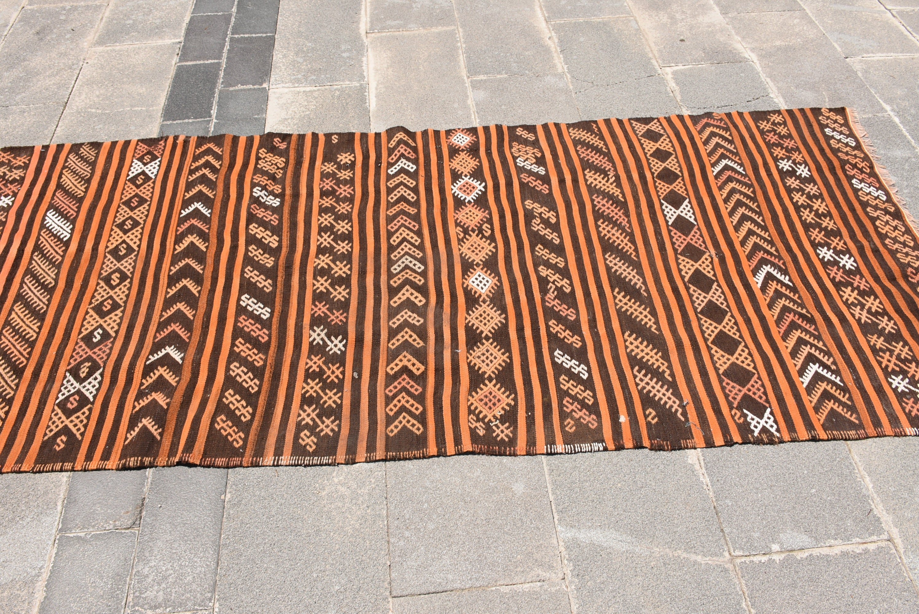 Mutfak Halısı, Turuncu 3,4x7,7 ft Alan Halısı, Yatak Odası Halısı, Fas Halıları, Retro Halılar, Türk Halısı, Kilim, Yün Halılar, Vintage Halı