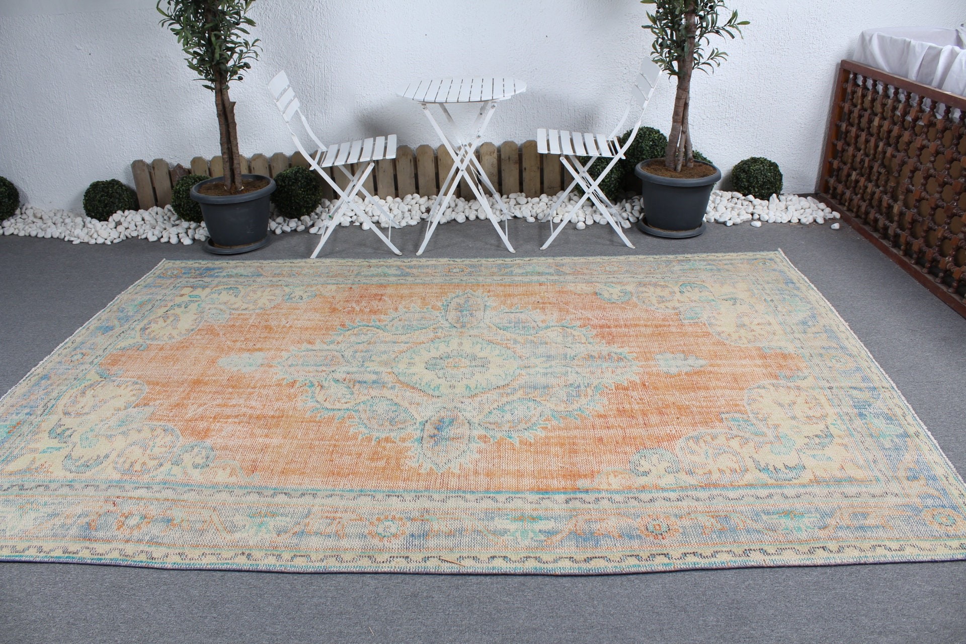 Bedroom Rug, 6.7x9.7 ft Large Rug, Turkey Rug, Turkish Rug, Oushak Rug, Vintage Rug, Orange Oriental Rugs, Salon Rug, Living Room Rugs