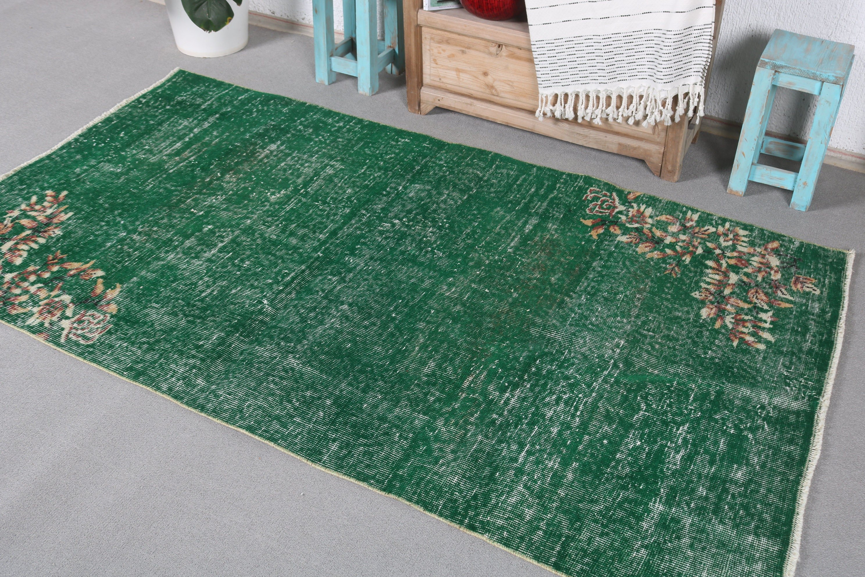 Home Decor Rugs, 3.7x6.6 ft Area Rug, Dining Room Rug, Green Anatolian Rug, Anatolian Rug, Retro Rug, Turkish Rug, Vintage Rug, Indoor Rug