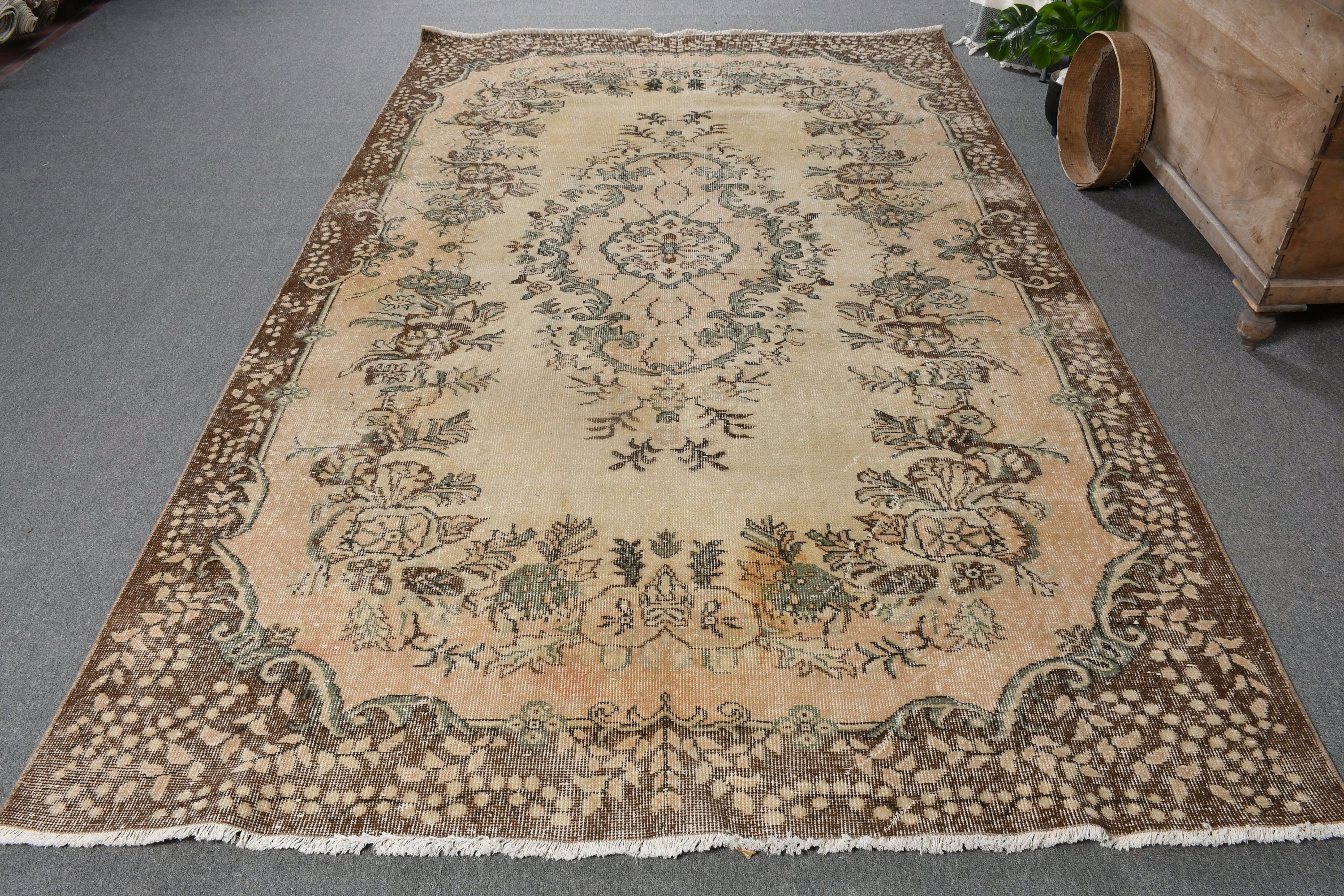 6x9.9 ft Büyük Halılar, Vintage Halı, Yemek Odası Halıları, Bej Yün Halı, Sevimli Halı, Yatak Odası Halıları, Oryantal Halı, Türk Halısı, Mutfak Halıları